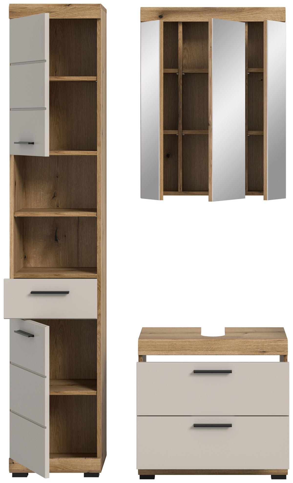 Badezimmer Scout 3-tlg. ca. 134 cm Kaschmir - Kaschmir/Schwarz, MODERN, Glas/Holzwerkstoff (134cm) - MID.YOU