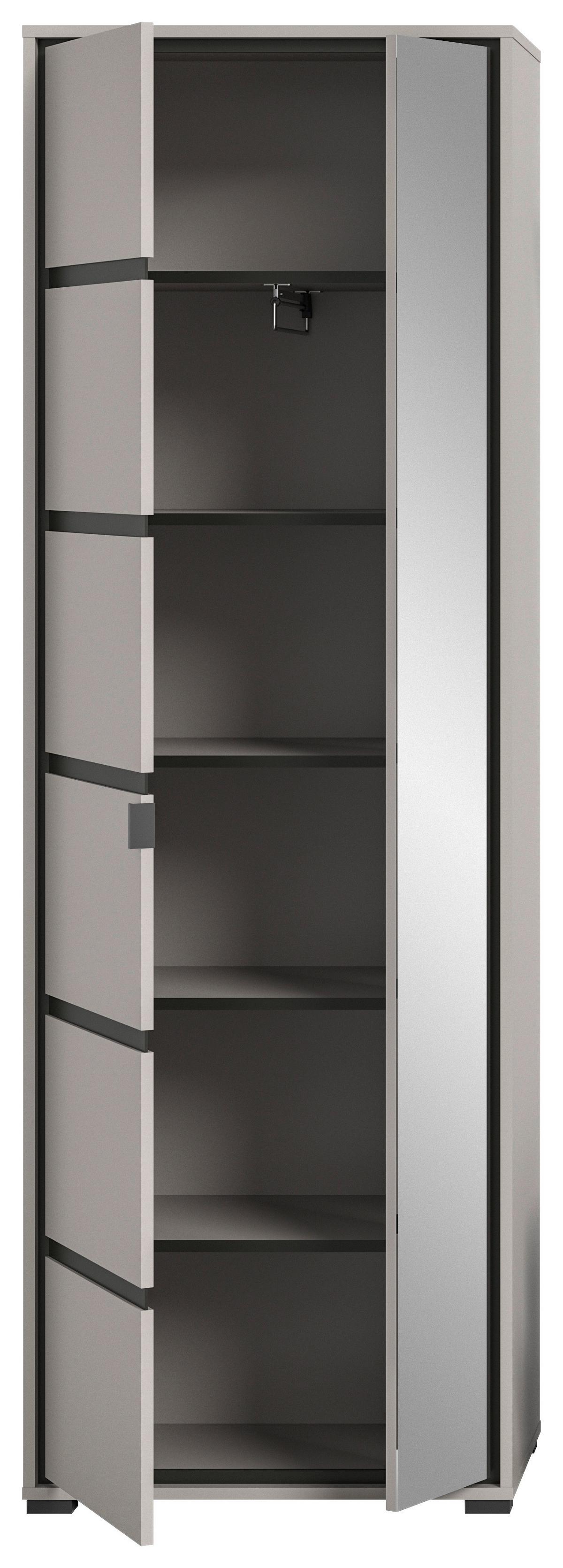 Graderobna Omara Jaru, Siva, Mehko Zapiranje - siva/črna, Design, kovina/steklo (65/196/37cm)