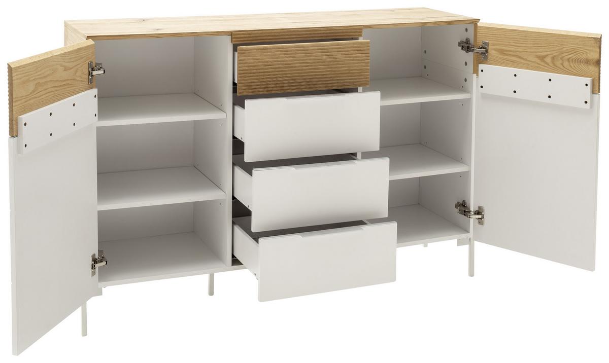 Kommode aus Eiche teilmassiv - Weiss/Eichefarben, Modern, Holzwerkstoff/Metall (136/92/40cm) - Premium Living