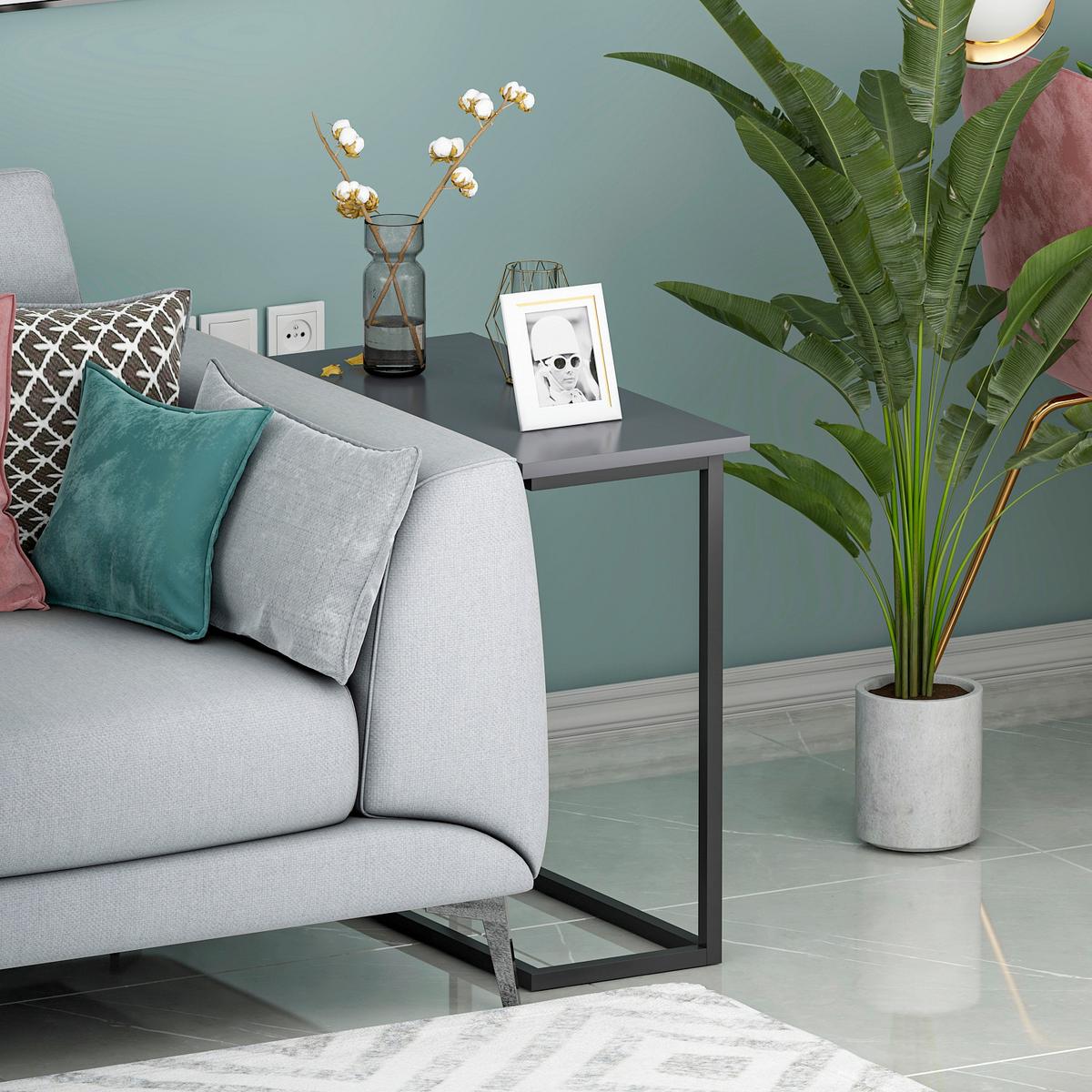 BEISTELLTISCH NARIN BEISTELLTISCH - Anthrazit/Schwarz, Design, Holzwerkstoff/Metall (64/30/62cm) - Livetastic