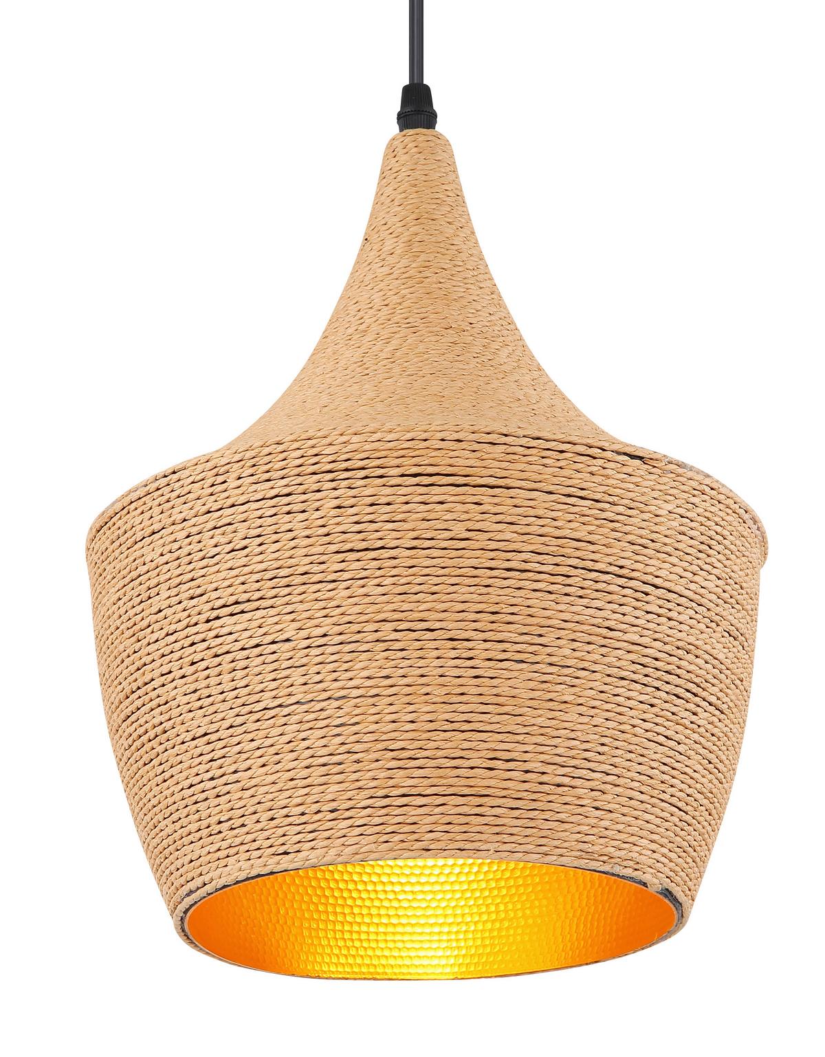 Viseča Svetilka 15687h1 - zlate barve/črna, Natur, kovina/tekstil (25/140cm) - Globo