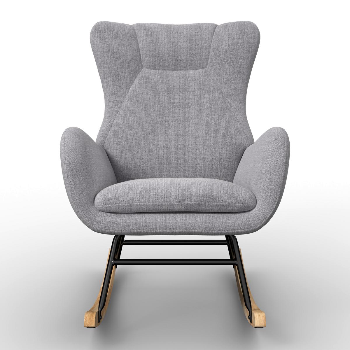 Schaukelsessel Emilio Chenille Grau - Naturfarben/Grau, MODERN, Holz/Textil (67/93/85cm)