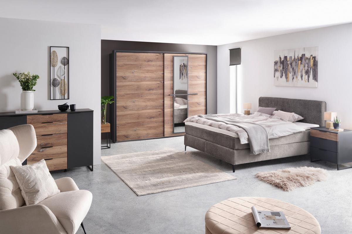 Ormar S Kliznim Vratima Rocket - boje grafita/boje hrasta, Moderno, drvni materijal/metal (250/218/65cm) - Premium Living