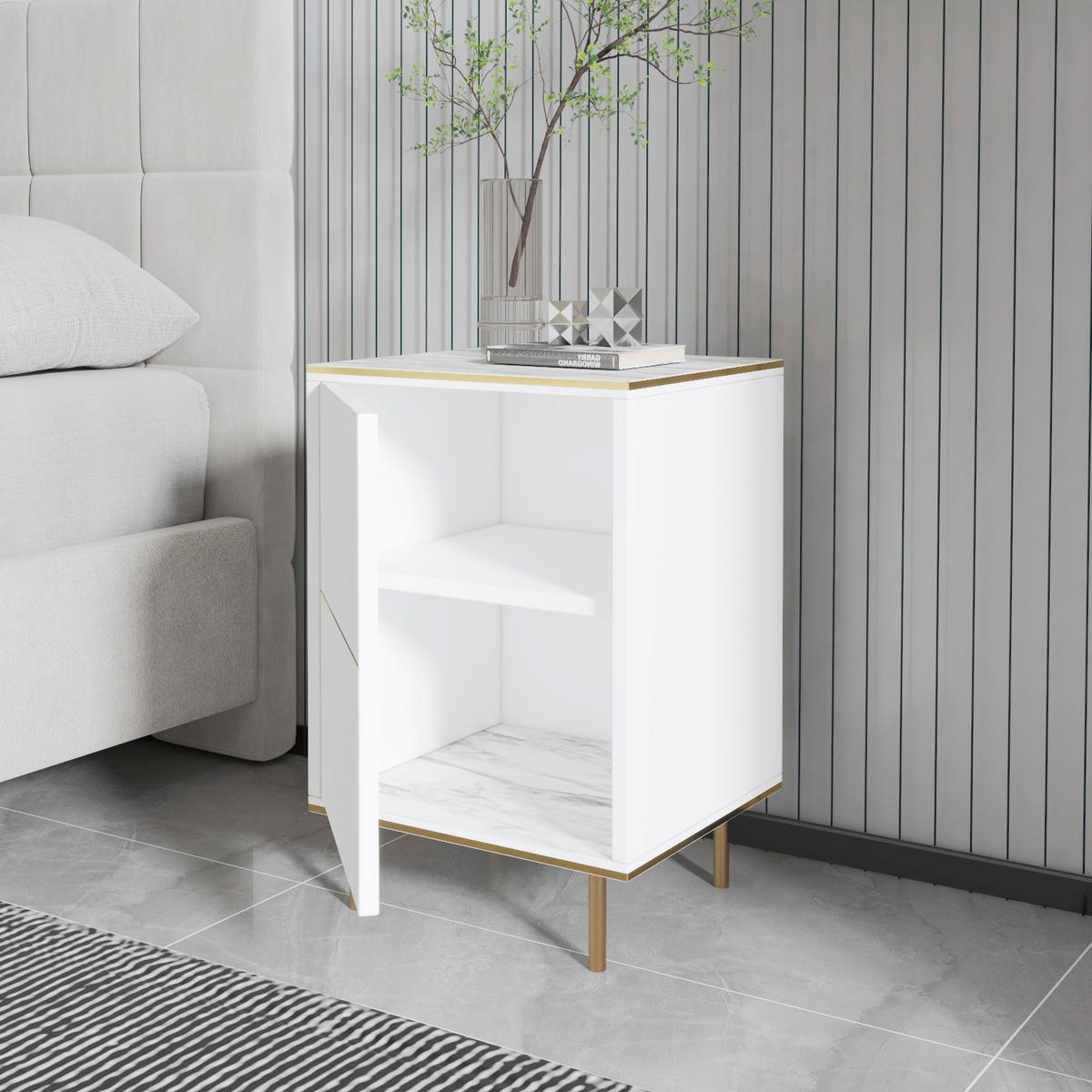 NACHTTISCH IMAJ NACHTTISCH - Weiss/Goldfarben, Design, Holzwerkstoff/Metall (40/60/35cm) - Livetastic
