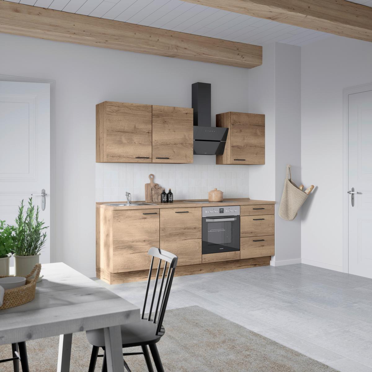 Küchenblock Structura High m. Geräten Eiche dunkel - Eiche dunkel/Schwarz, MODERN, Holzwerkstoff/Metall (240cm) - Nobilia