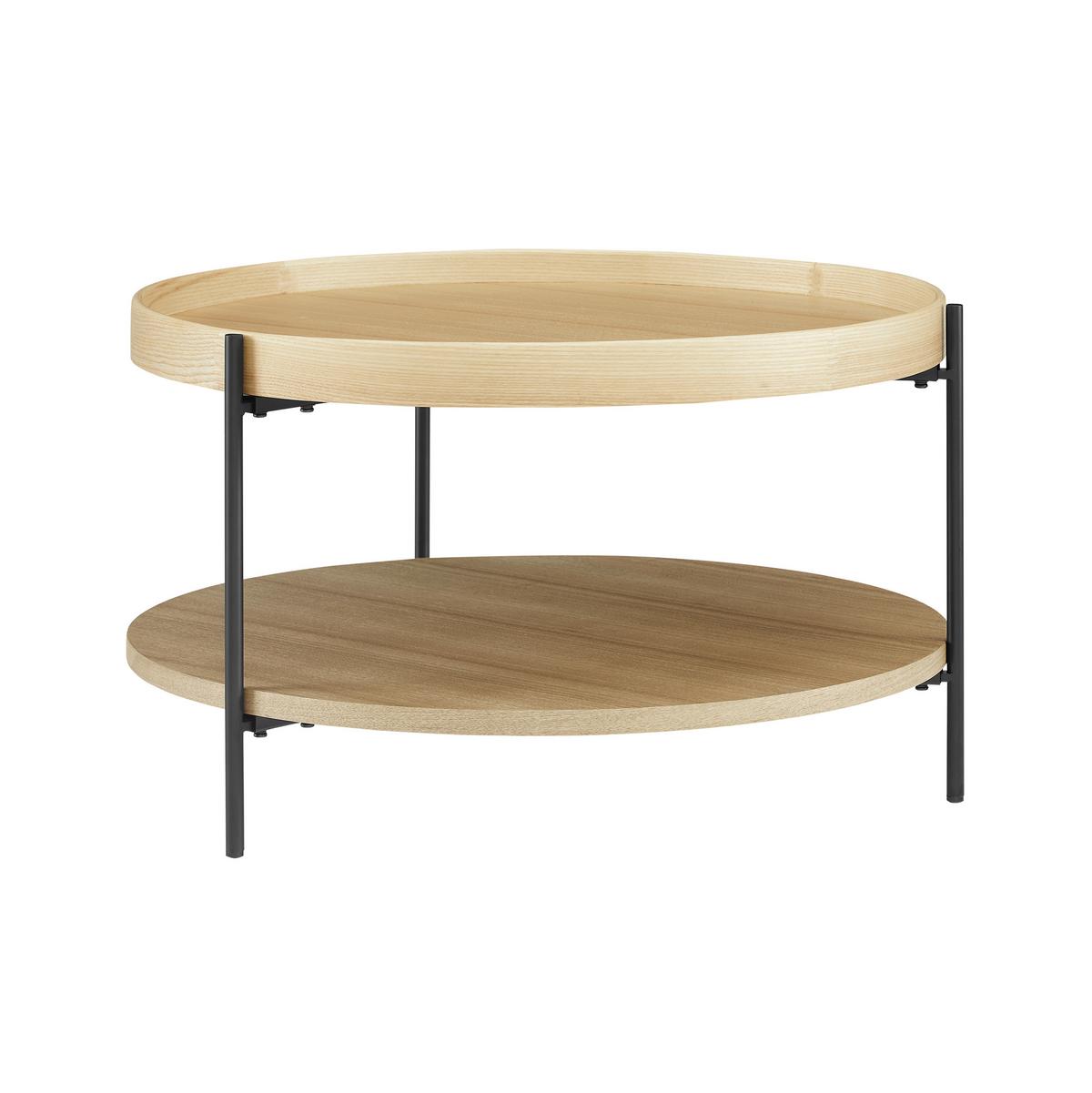 Set Klubskih Mizic Rund, Barva Hrasta, 2-Delni - črna/barve hrasta, Design, kovina/leseni material (44-69/44-69/49-39cm) - Livetastic