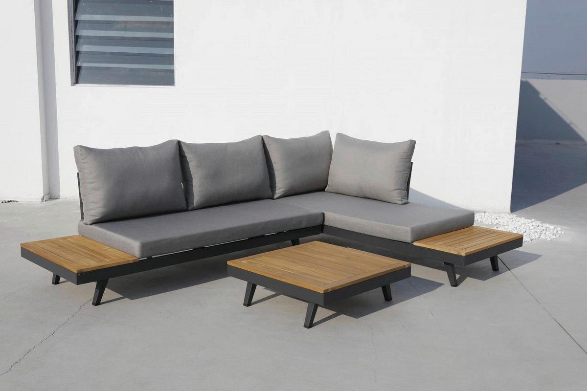 Loungegarnitur Acamp Naxos Lounge Anthrazit/Teakfarben - Anthrazit/Silberfarben, Basics, Holz/Textil (175/175cm) - Gardenson