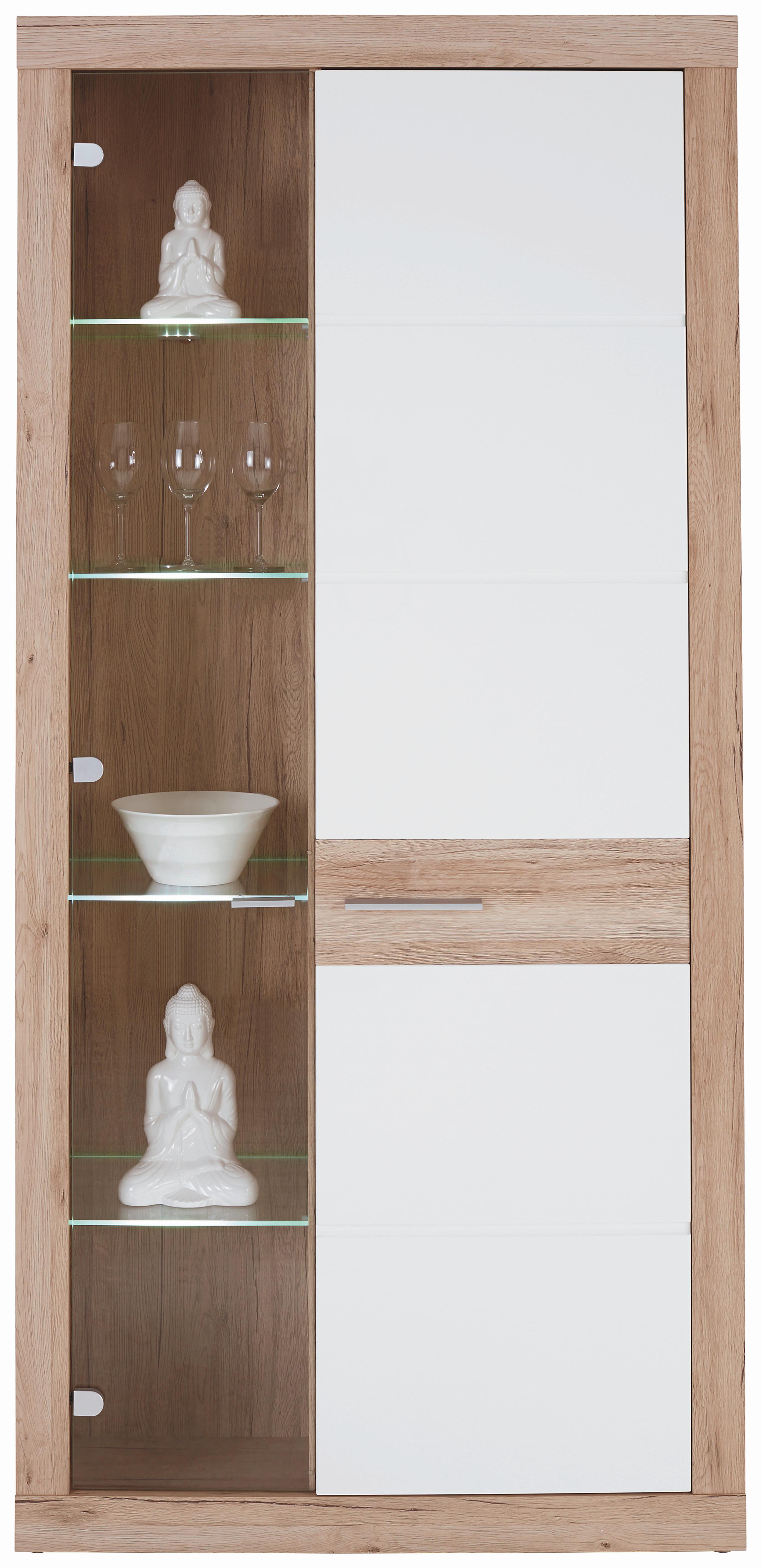 Vitrina Malta - bijela/boje hrasta, Moderno, staklo/drvni materijal (96/197/35cm) - Modern Living