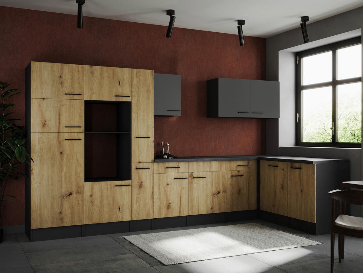 Kotna Kuhinja Brez Aparatov Oliver, 370x172cm - siva/črna, Design, kovina/leseni material (370/172cm) - Respekta