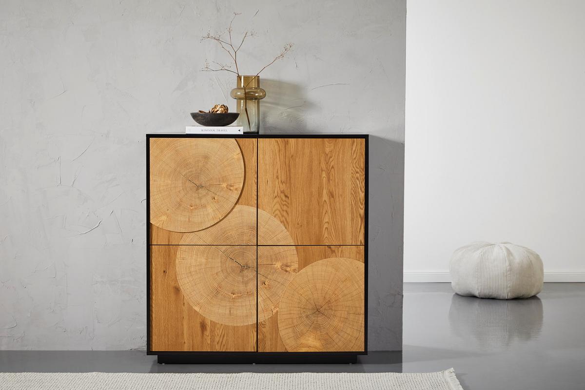 KOMODA WOODY - kolor dębowy/czarny, Lifestyle, materiał drewnopochodny (110/115,5/40cm) - Xora