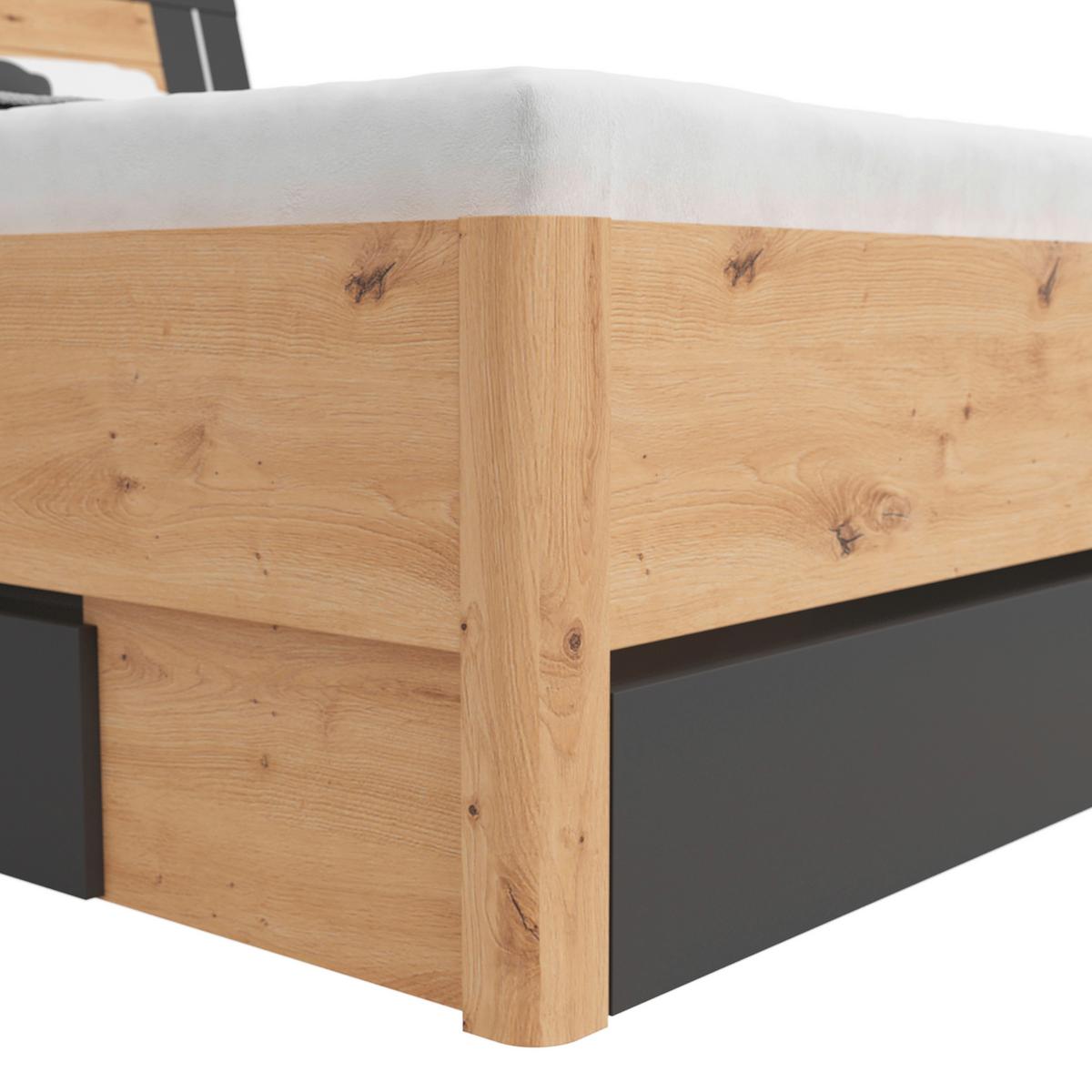Pat cu spațiu de depozitare SATURN 160 - grafit/stejar Artisan, Konventionell, material pe bază de lemn (160/200cm)