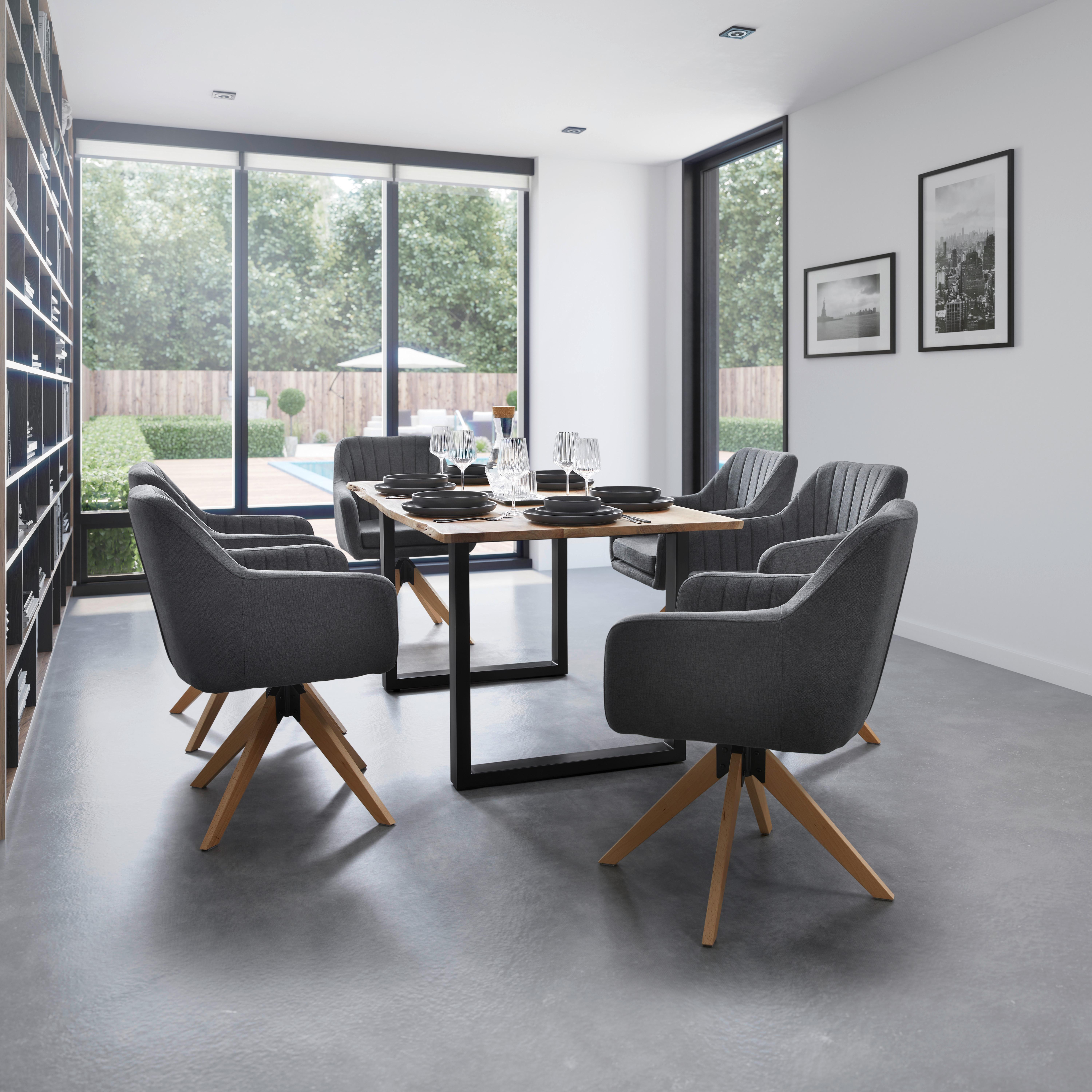 Esstisch aus Akazie Echtholz ca.160x85cm 'Malmo' - Schwarz/Akaziefarben, Modern, Holz/Metall (160/85/76cm) - Bessagi Home