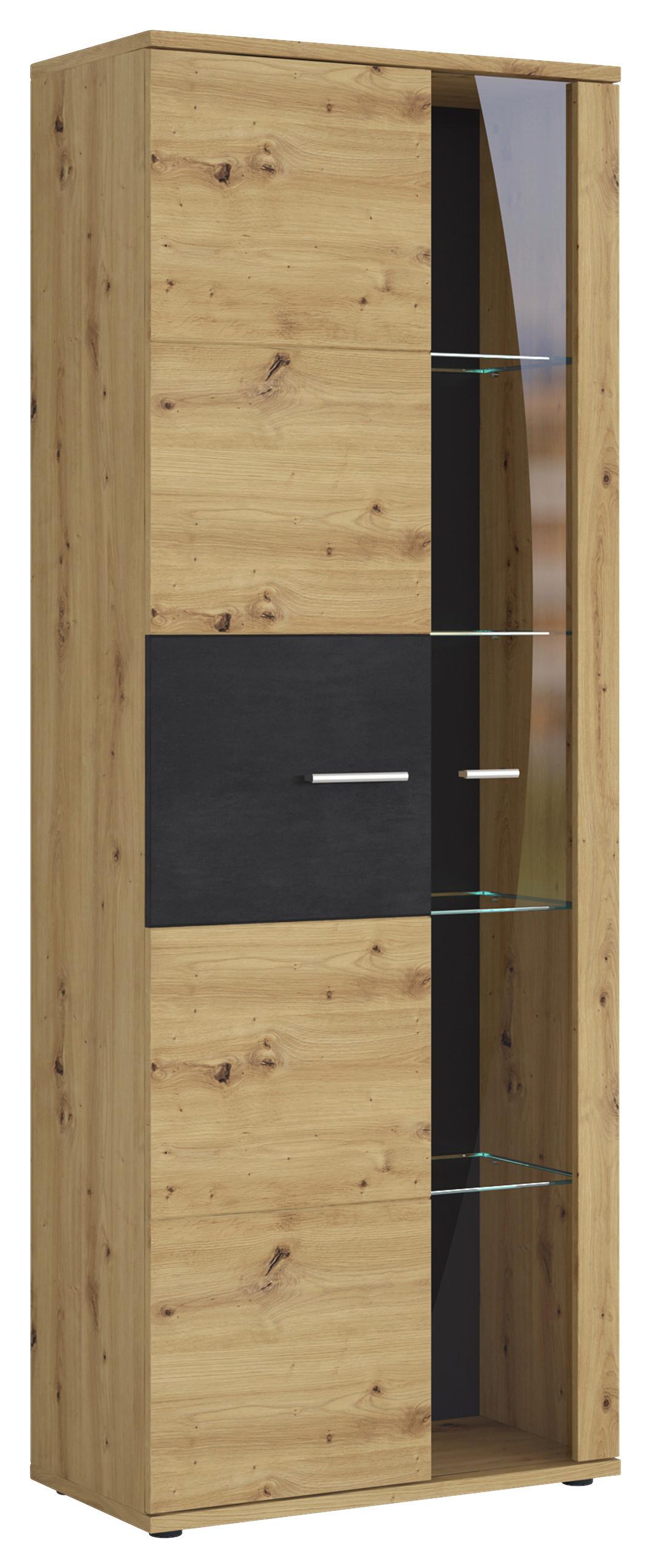 Vitrină NINA - stejar Artisan, sticlă/material pe bază de lemn (74/200/38cm) - Modern Living