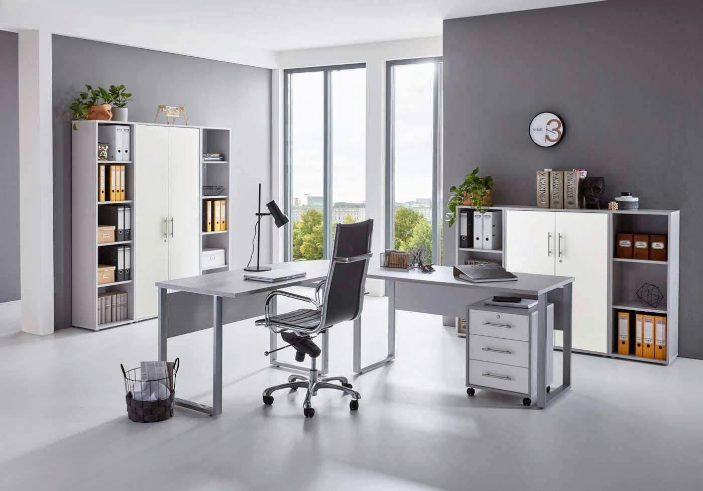 Büro Office Edition Set 5 Grau - Weiß/Grau, MODERN, Holzwerkstoff - MID.YOU