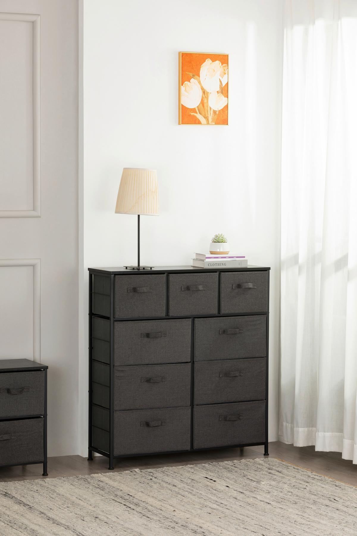 KOMODA KOS - ciemnoszary/czarny, Modern, materiał drewnopochodny/metal (96/104/30cm) - PBJ