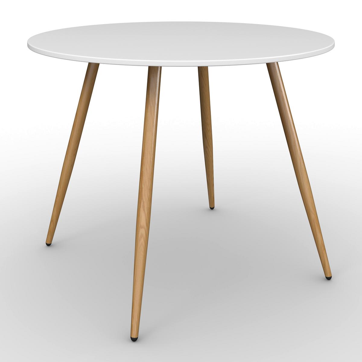 Esstisch John Weiß MDF Ø ca. 100 cm - Eichefarben/Weiß, MODERN, Holzwerkstoff/Metall (100/75cm) - Bessagi Home