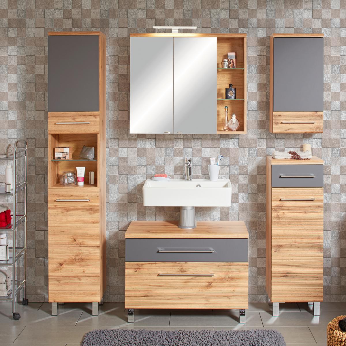Dulap înalt Float - culoare lemn stejar/antracit, Modern, material pe bază de lemn (50/194/33cm) - Premium Living