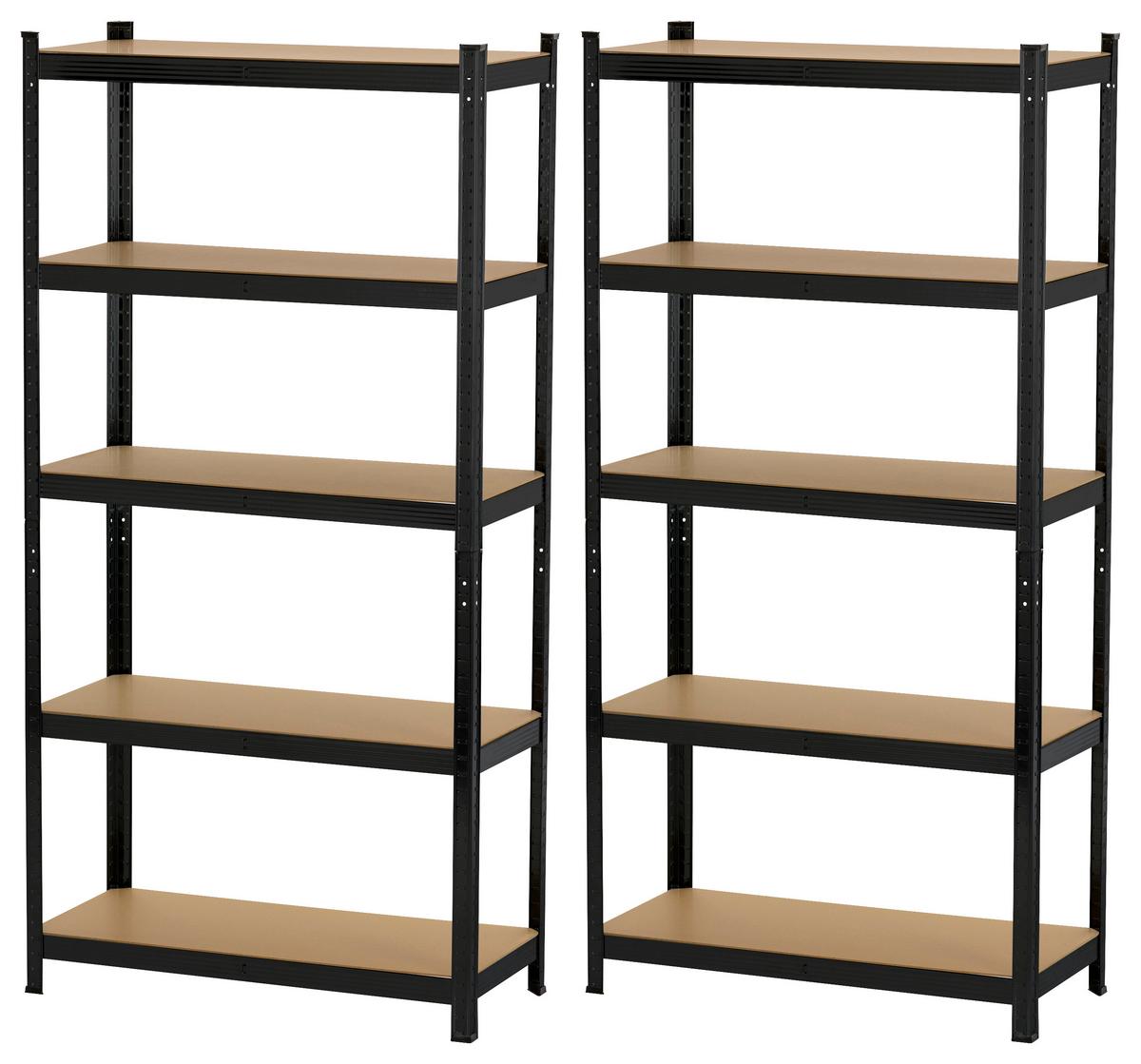 Schwerlastregal Johann Naturfarben/Schwarz, 2-teilig - Schwarz/Naturfarben, KONVENTIONELL, Holzwerkstoff/Metall (90/180/40cm) - Mömax
