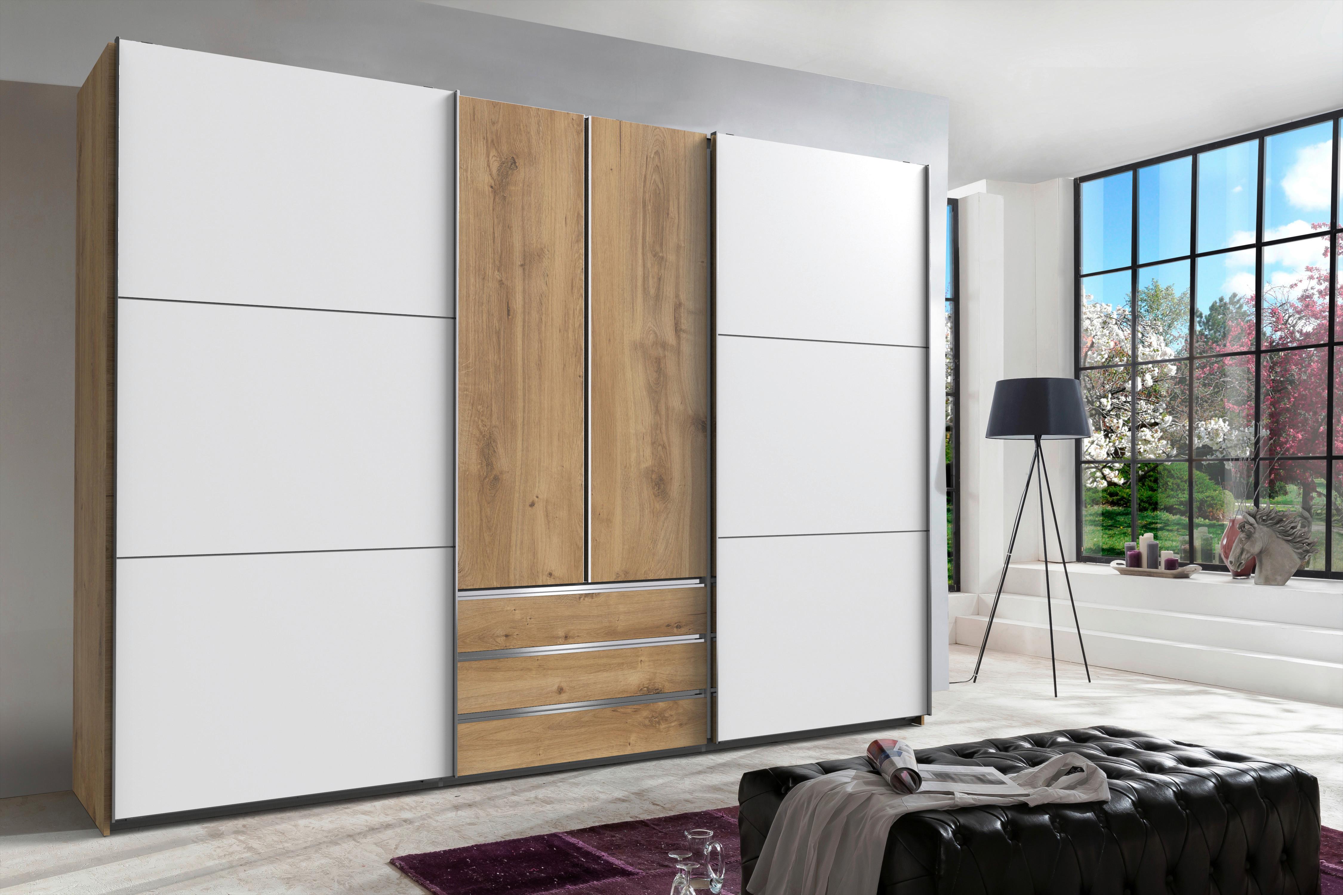 DULAP USI CULISANTE MAGIC - alb/culoare lemn stejar, Modern, material pe bază de lemn (300/216/65cm) - Premium Living