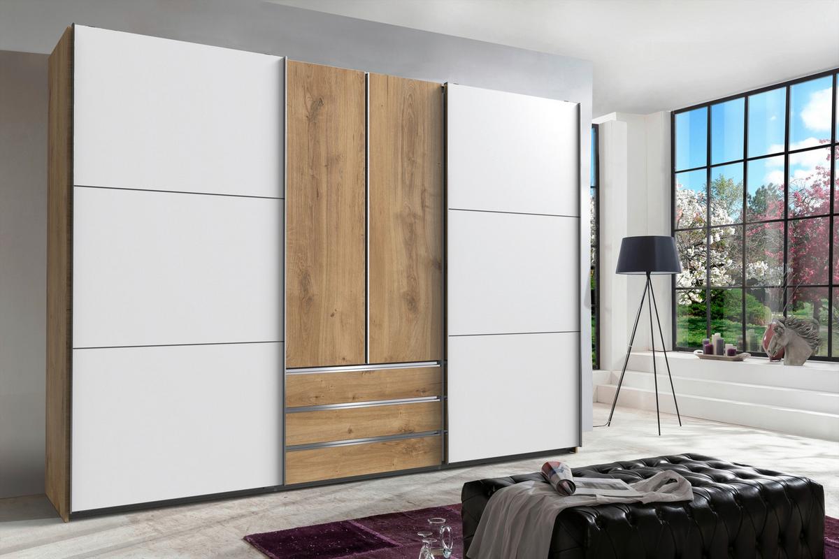 DULAP USI CULISANTE MAGIC - alb/culoare lemn stejar, Modern, material pe bază de lemn (300/216/65cm) - Premium Living