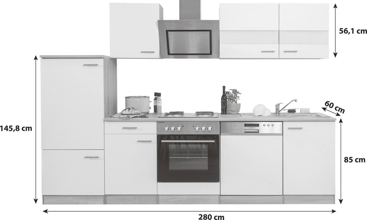 Kuhinjski Blok Z Aparati Merle, Barva Hrasta, Črna - barve nerjavečega jekla/črna, Basics, kovina/leseni material (280cm) - Respekta