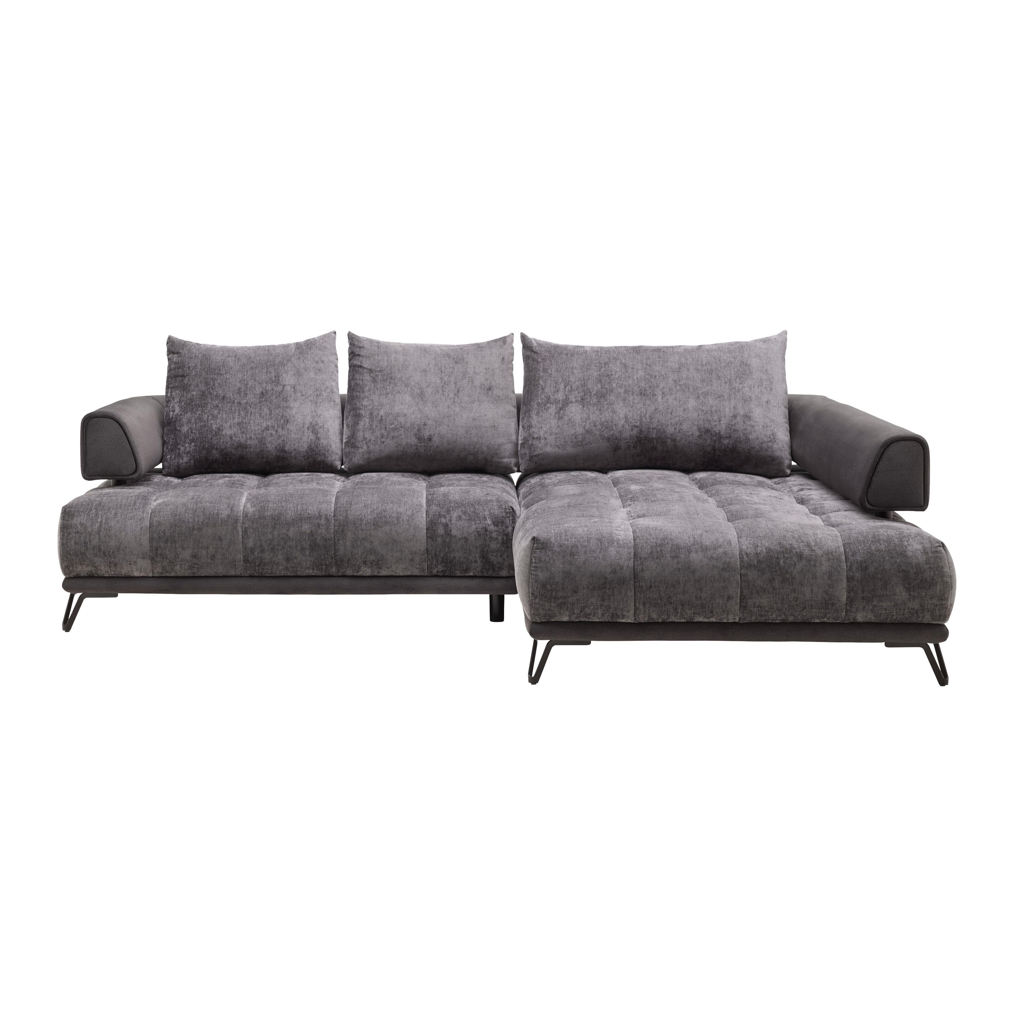Ecksofa Morgan Graphitfarben - Graphitfarben/Schwarz, MODERN, Textil/Metall (262/184cm) - Mömax