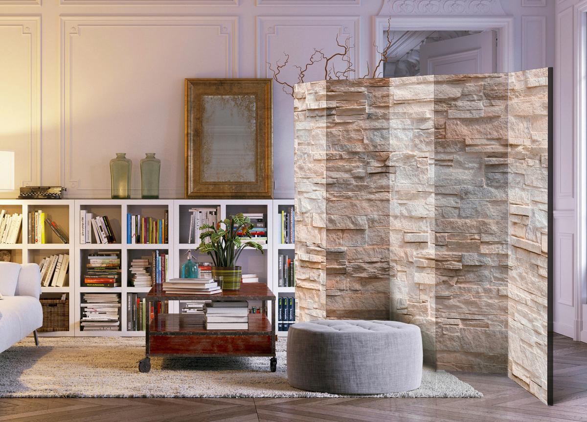 Paravan Stony Gracefulness I, 5-Delni, Dvostranski - siva/bež, Basics, tekstil/les (225/172/3cm) - artgeist