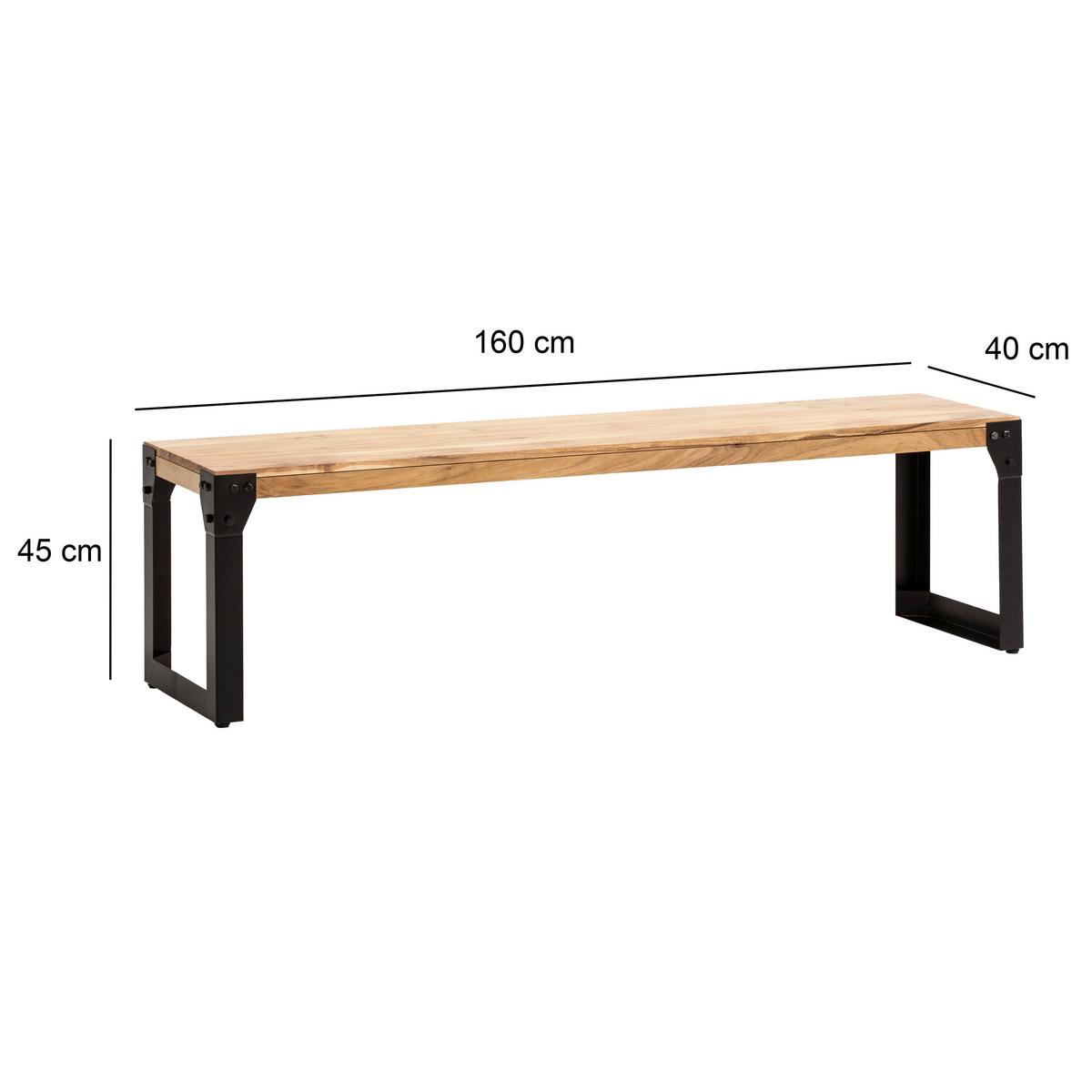 Klop Akazie, Pravi Les - črna/barve akacije, Design, kovina/les (160/45/40cm) - MID.YOU