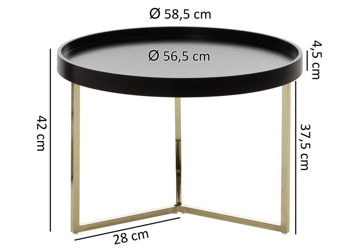 Couchtisch Eva Ø ca. 58,5 cm Schwarz - Goldfarben/Schwarz, Design, Holz/Holzwerkstoff (58,5/58,5/42cm) - MID.YOU