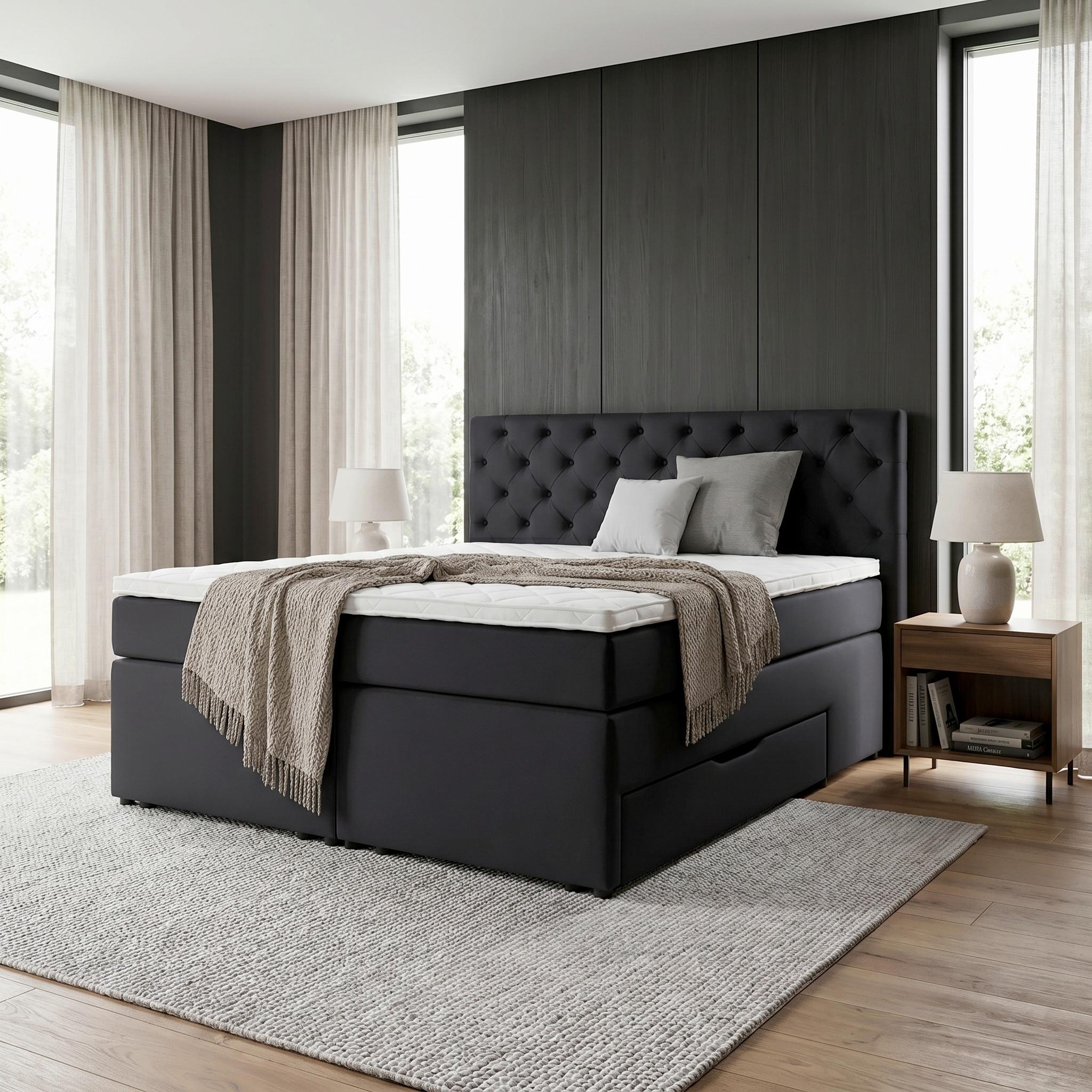 Boxspringbett Chester Schwarz ca. 180x200cm - Schwarz, Holzwerkstoff/Kunststoff (180/200cm) - Mömax