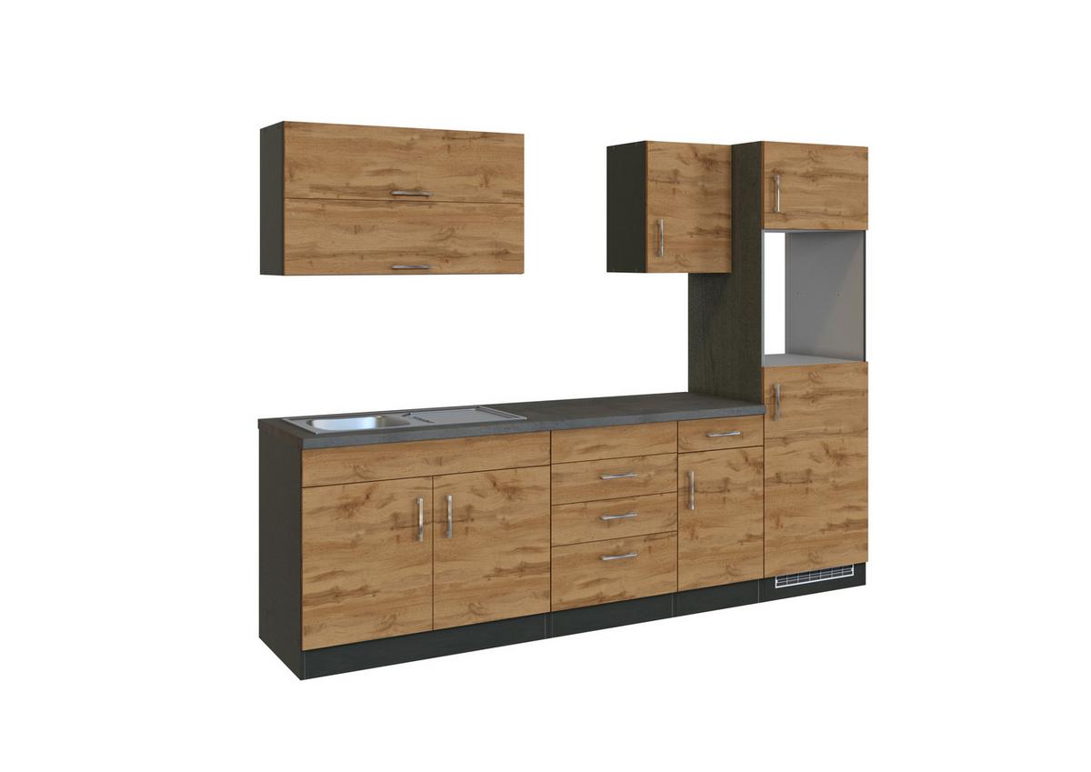 Küchenblock Sorrento ohne Geräte ca. 270 cm Eichefarben - Eichefarben/Anthrazit, MODERN, Holzwerkstoff (270/200/60cm) - Held