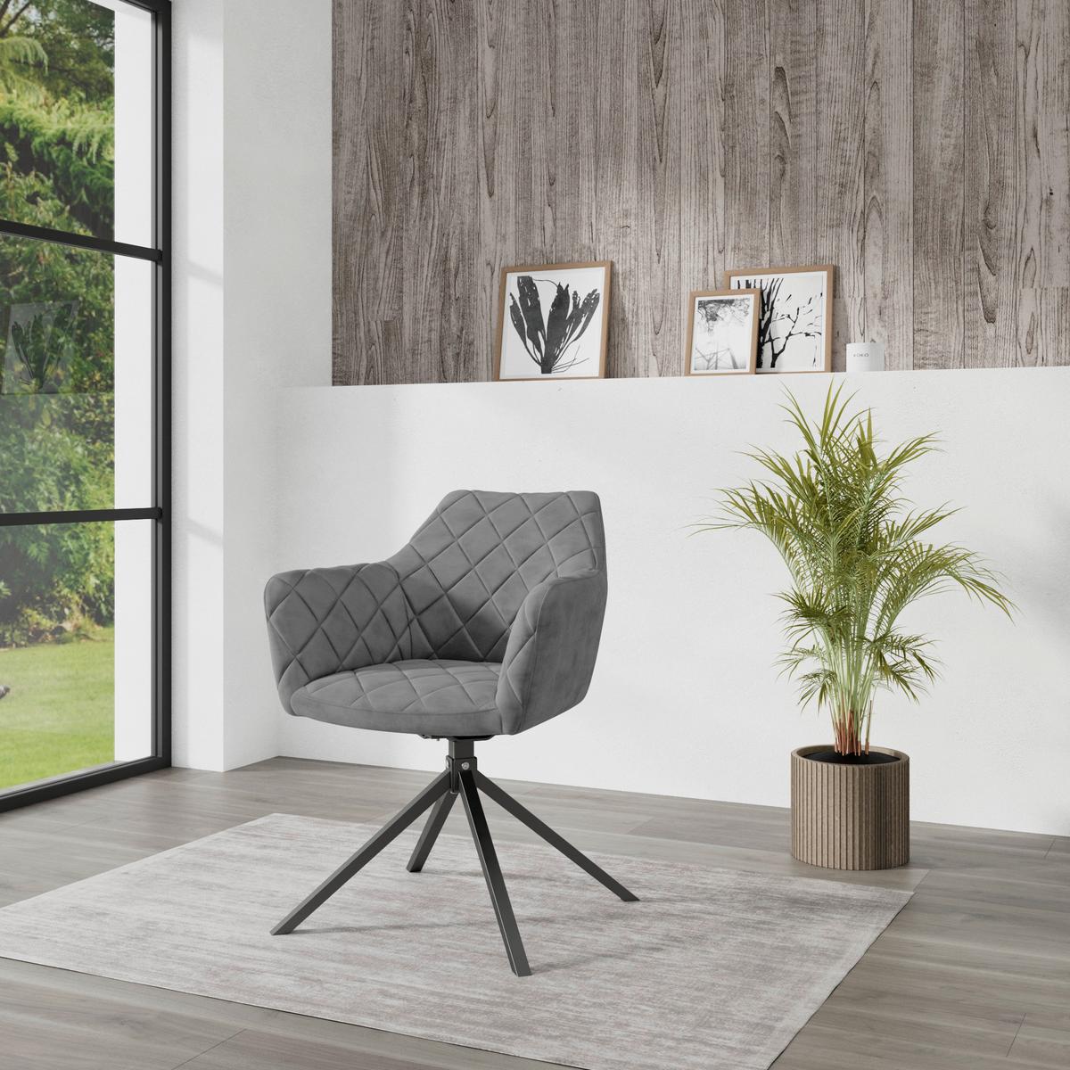 Stol Patti, Siva, Vrtljiv - črna/svetlo siva, Konvencionalno, kovina/tekstil (58/81/54cm)