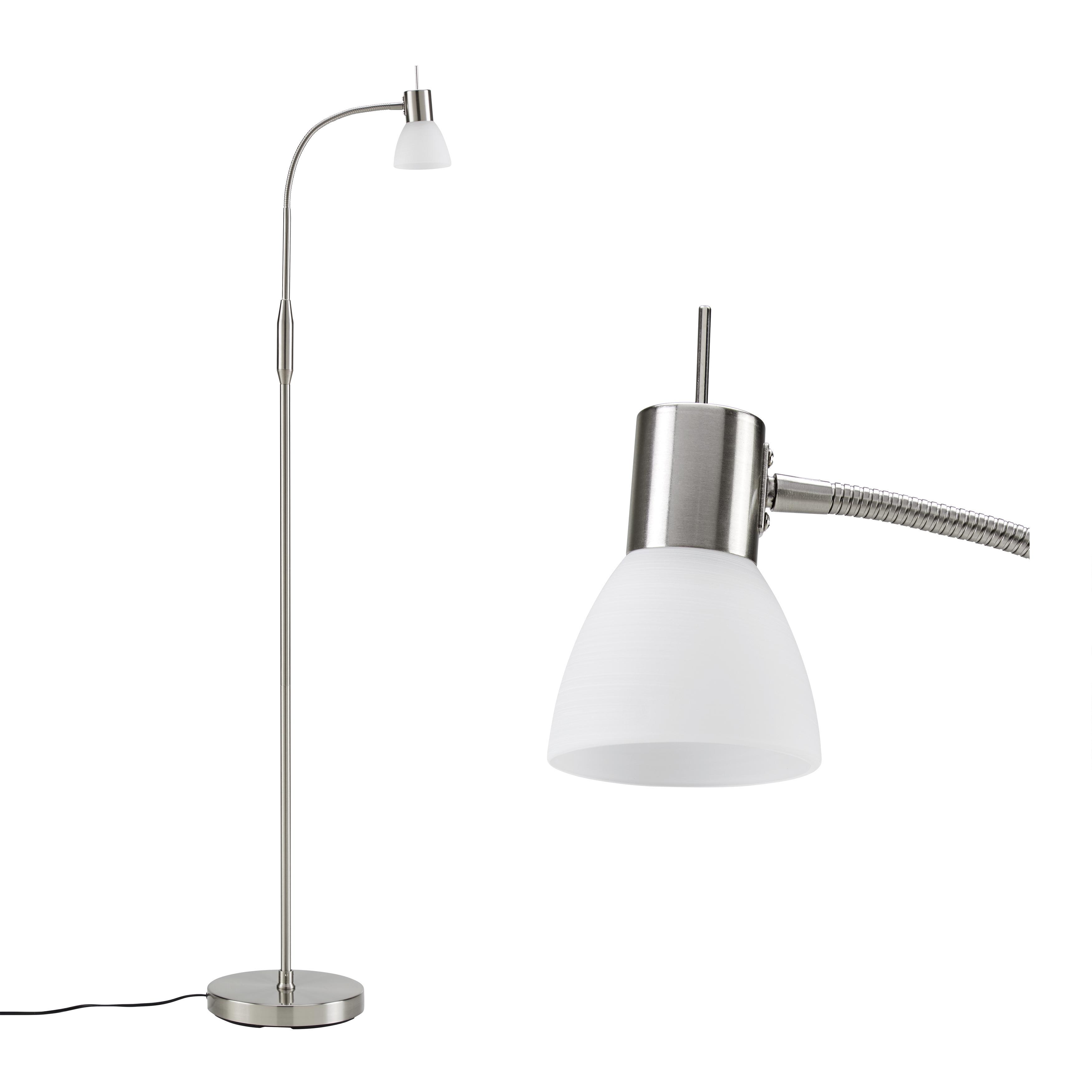 Stehleuchte Albert, max. 40 Watt - Weiß, KONVENTIONELL, Glas/Metall (146cm)