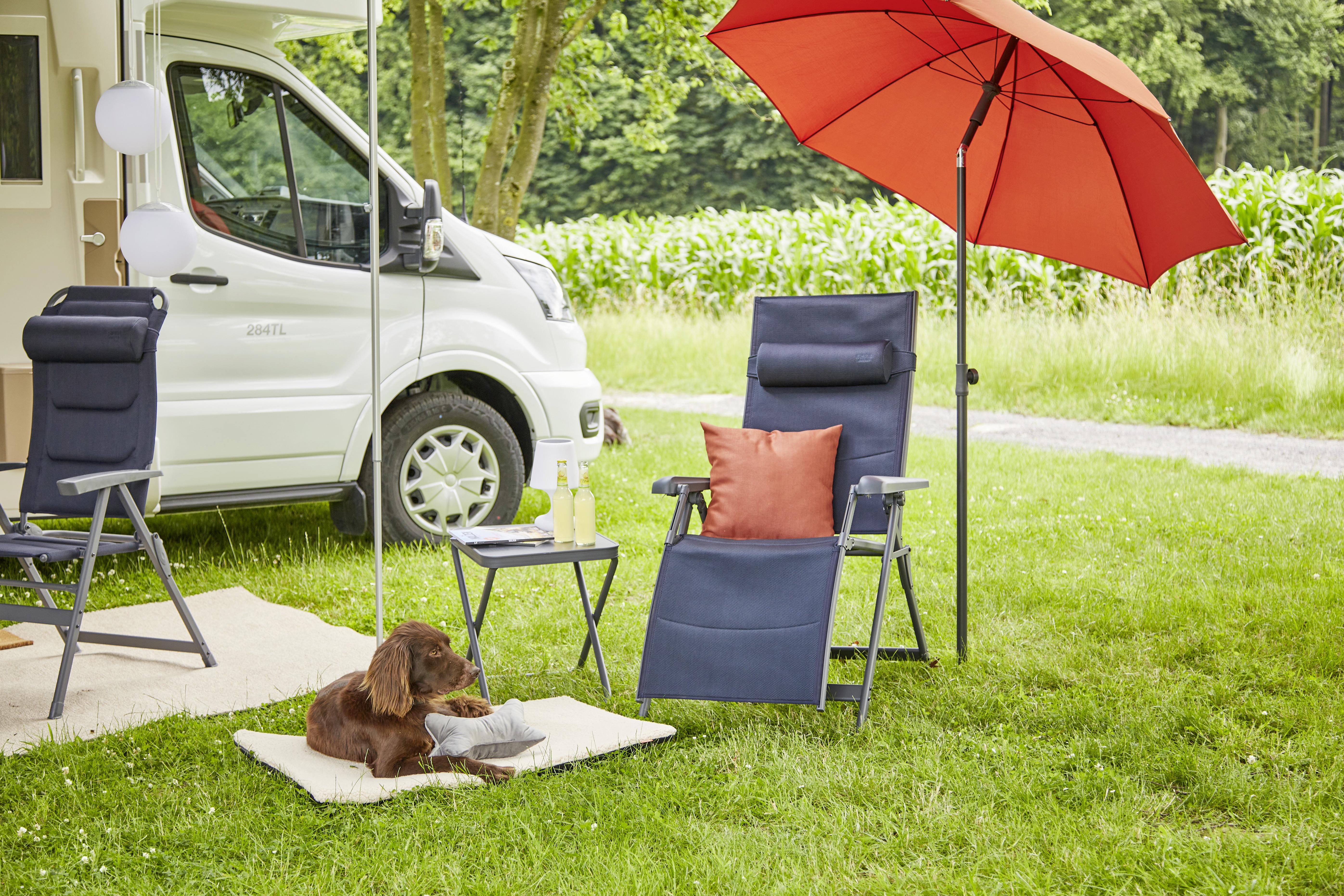 Campingsessel Dunkelblau Premium B: 75cm - Anthrazit/Dunkelblau, KONVENTIONELL, Textil/Metall (75/123/91cm) - Siena Garden
