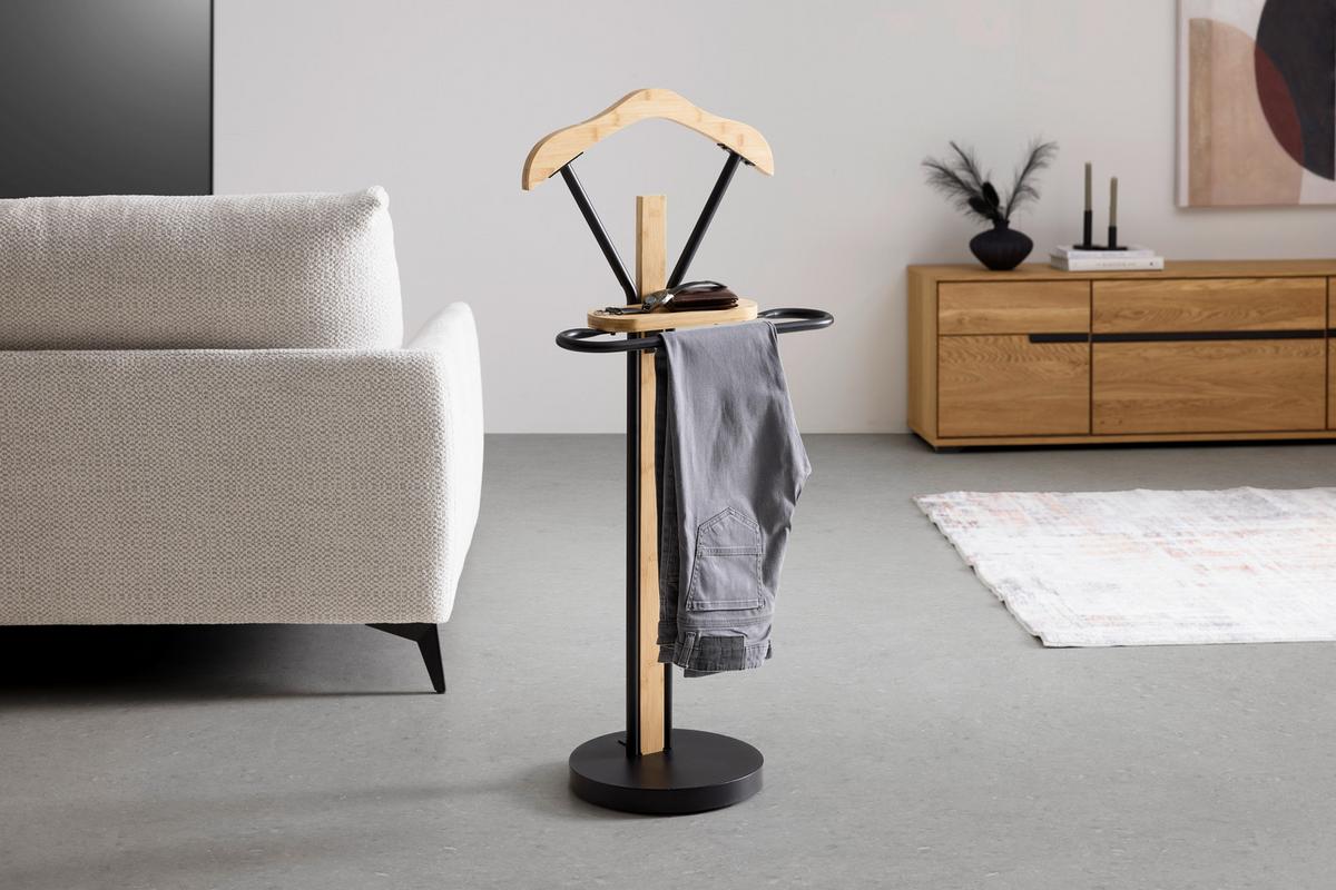 Herrendiener Micha II Naturfarben/Schwarz - Schwarz/Naturfarben, Modern, Holz/Metall (45/111/28.5 cmcm) - Mömax