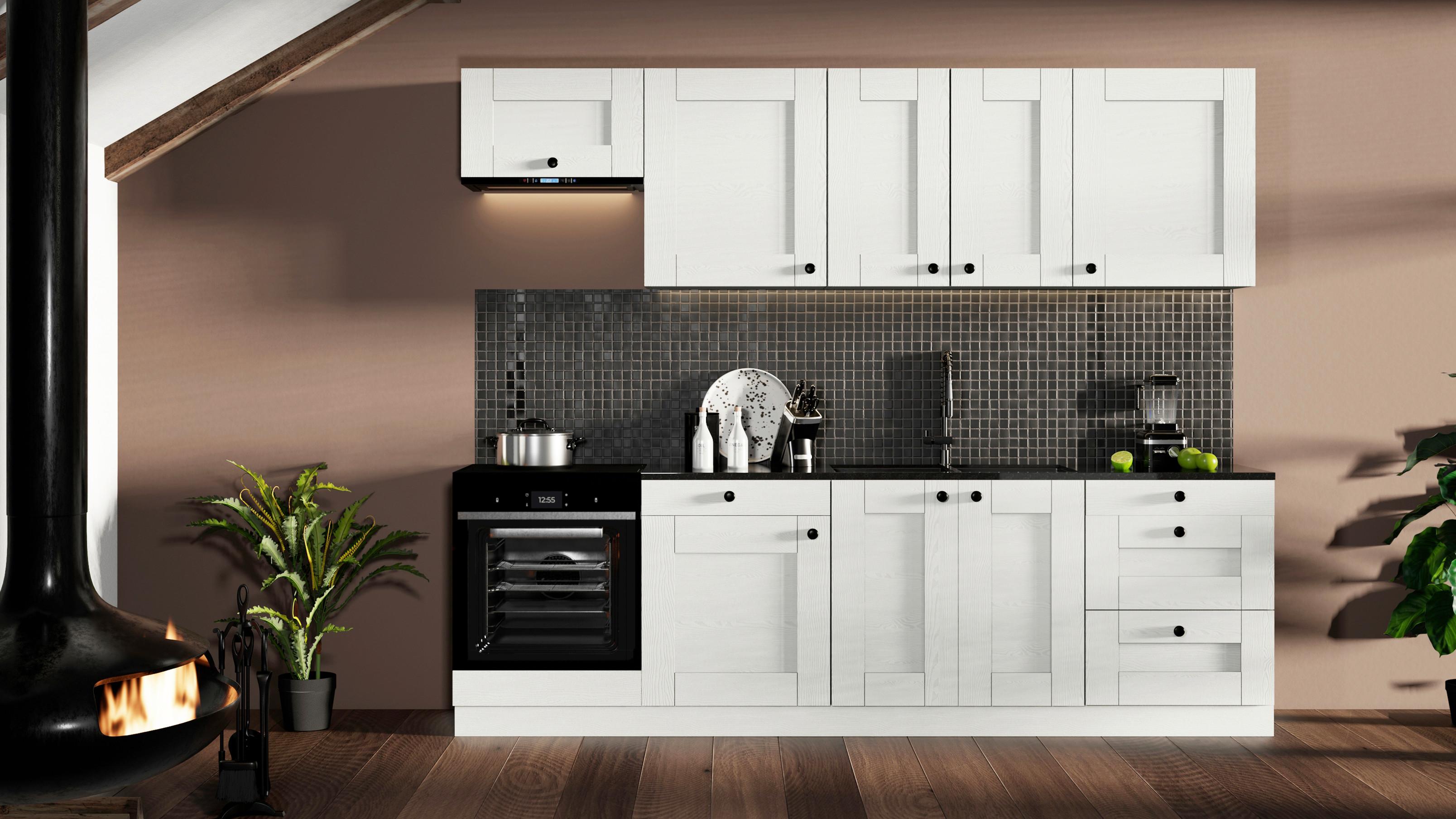 Bucatarie standard NORDIC 260 - alb, Modern, material pe bază de lemn (260cm)
