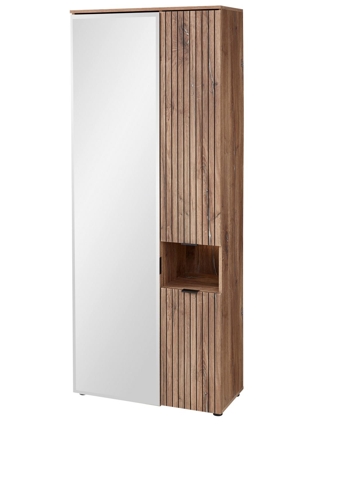 SZAFA DO PRZEDPOKOJU LINEA - kolor dębowy/czarny, Modern, materiał drewnopochodny/metal (82/204/38cm) - MID.YOU