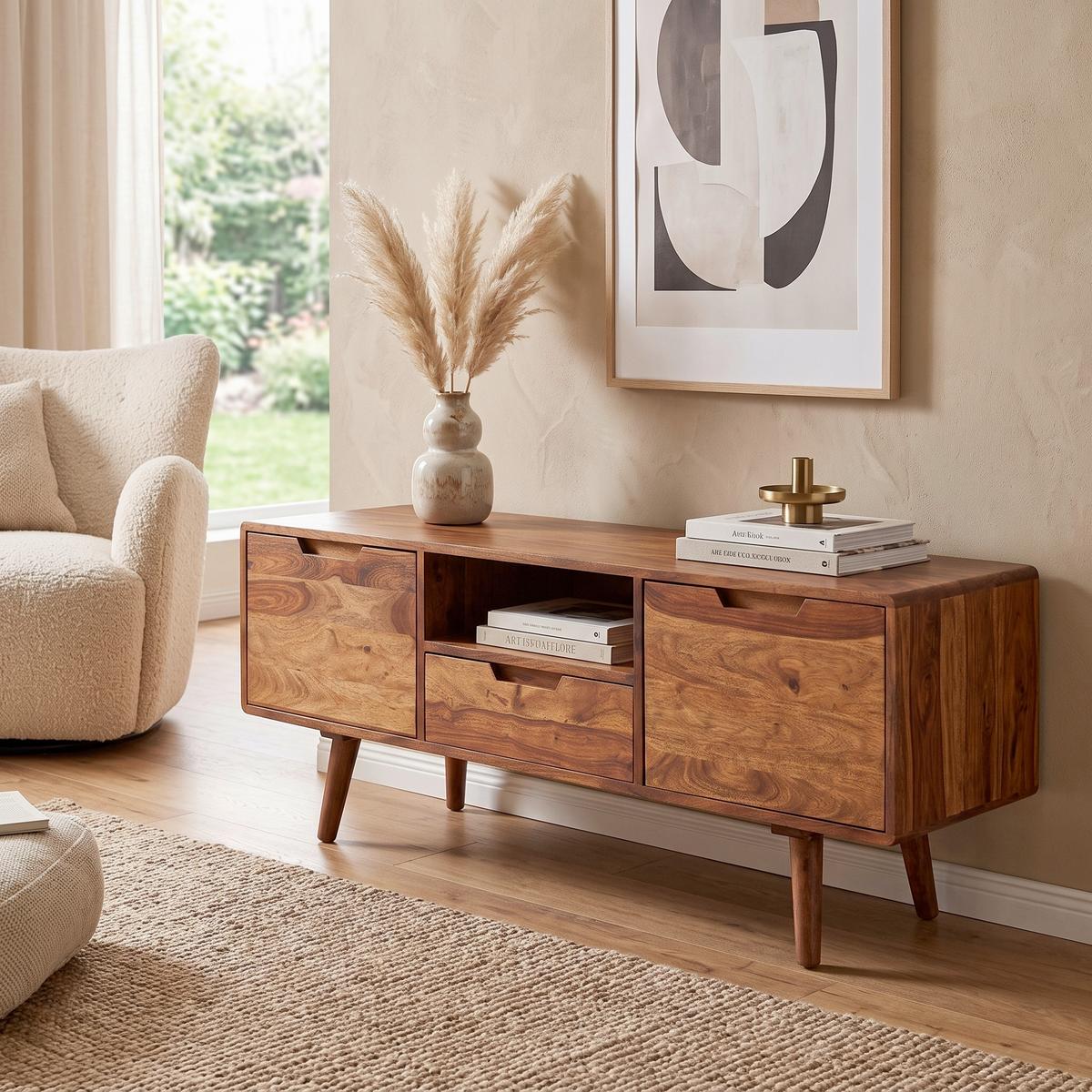 Sideboard Echtholz - Sheeshamfarben, Design, Holz (135/51/45cm) - MID.YOU