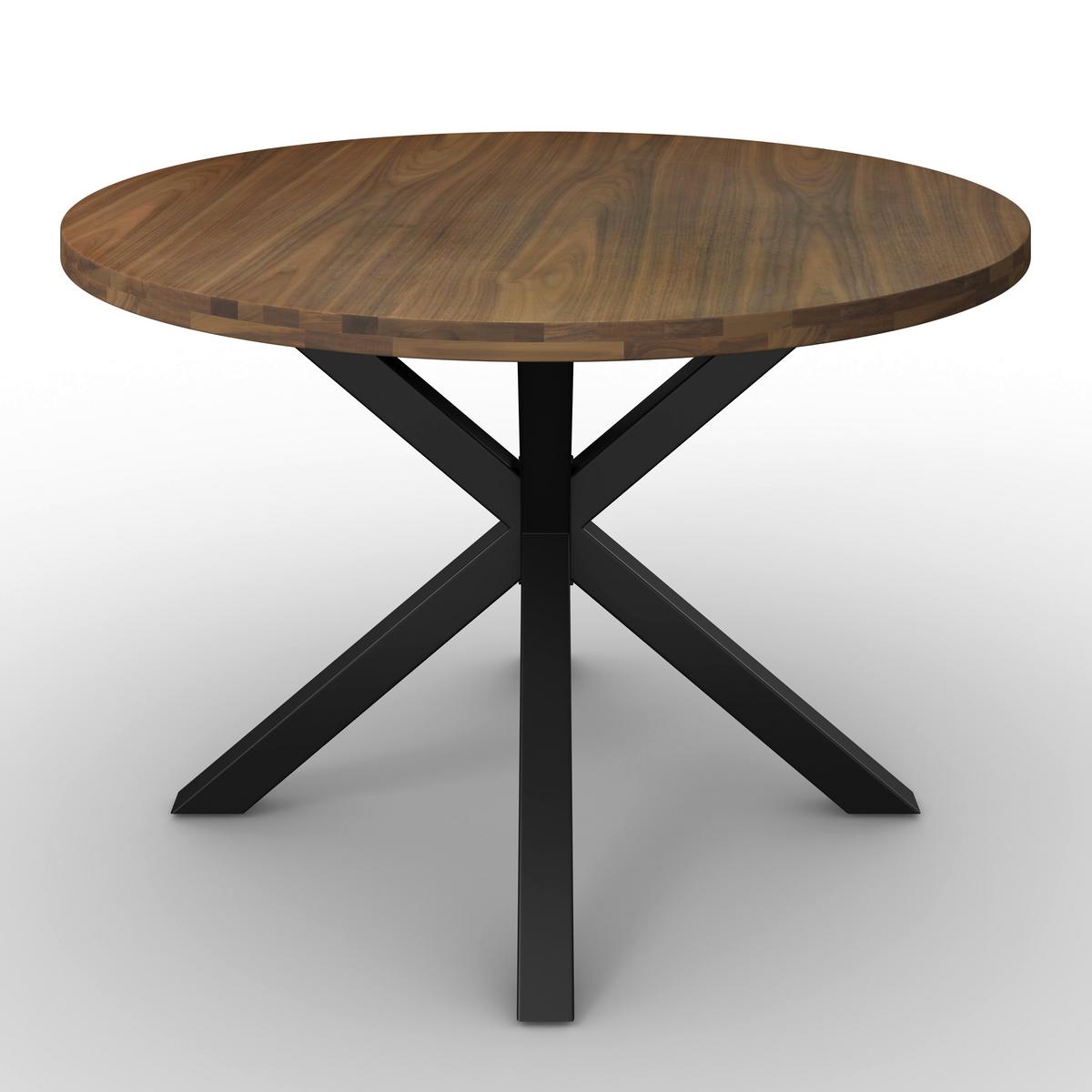 Esstisch Rene Akazie massiv Walnuss furniert Ø ca. 120 cm - Schwarz/Akaziefarben, MODERN, Holz/Metall (120/76cm) - Bessagi Home