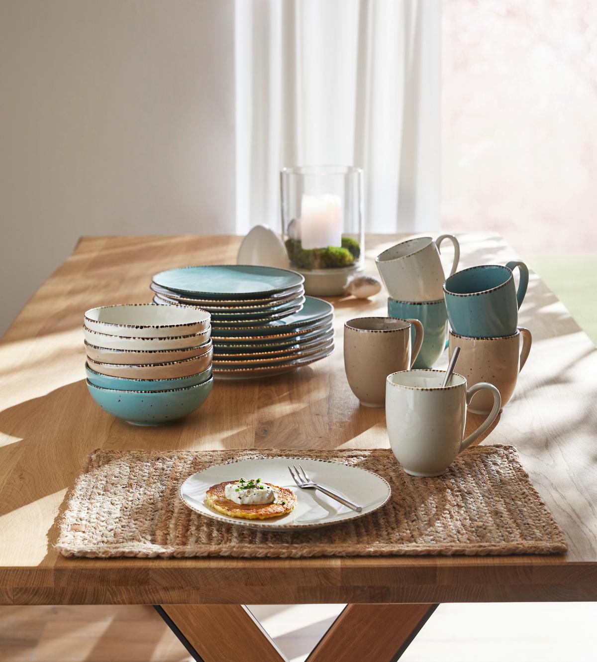 SERWIS OBIADOWO-ŚNIADANIOWY URBAN LIFE - turkusowy/biały, Design, ceramika - Landscape