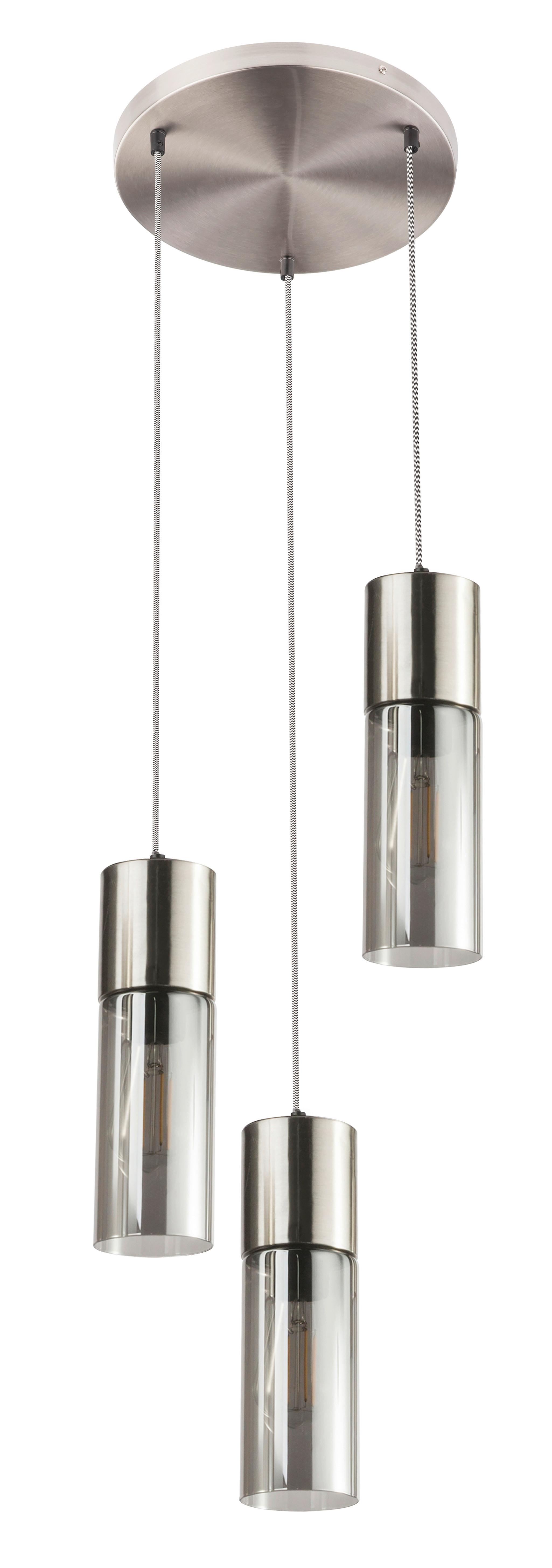 Hängeleuchte 21000-3HN in Nickelfarben max. 25 Watt - Nickelfarben, Design, Glas/Textil (30/30/150cm) - Globo