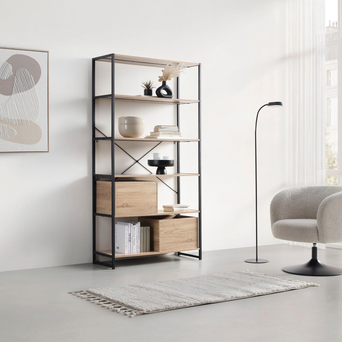 Polc 6 Tölgy Színű Polclappal Bono - fekete/Sonoma tölgy, Modern, faalapú anyag/fém (95/180/35cm) - Mömax