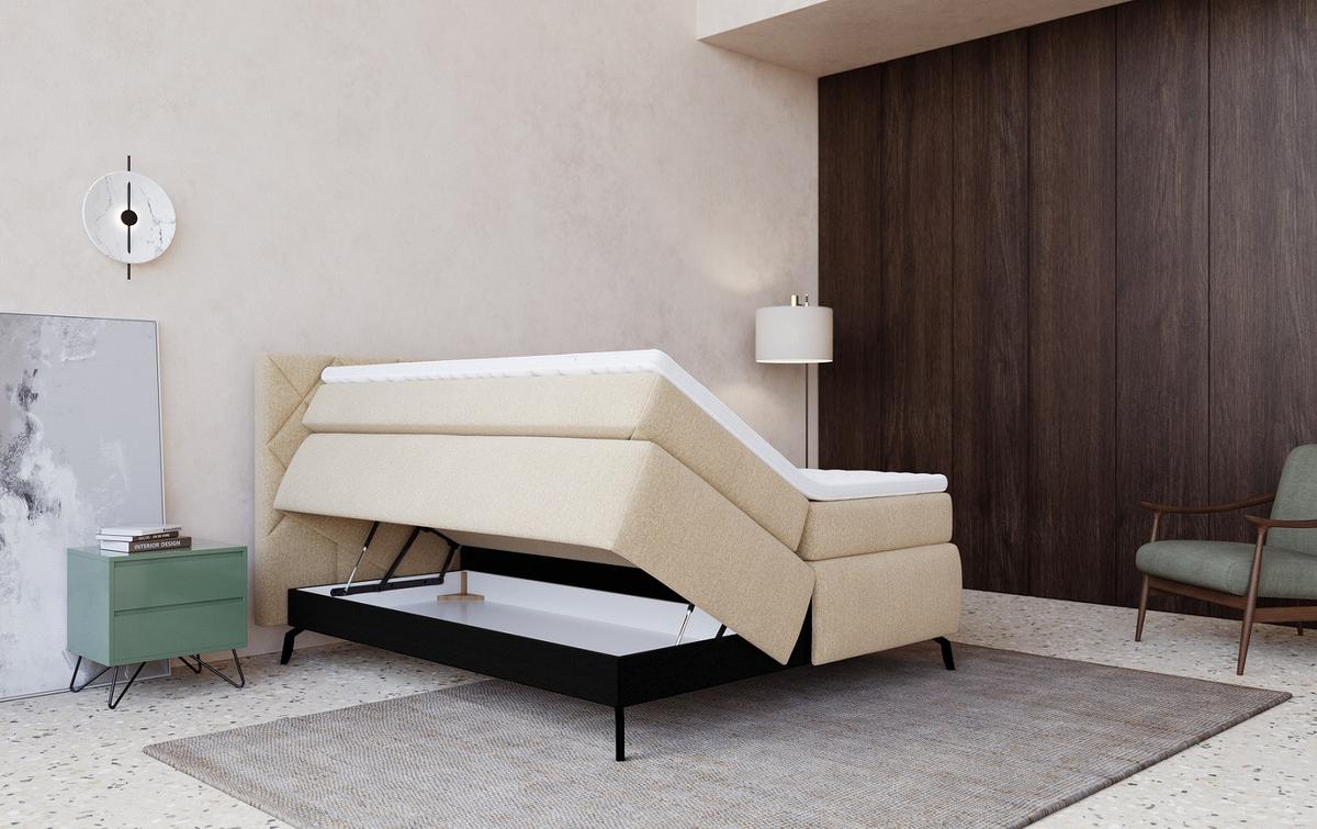 Boxspring Ágy Emily - homok, Modern, faalapú anyag/textil (180/200cm)