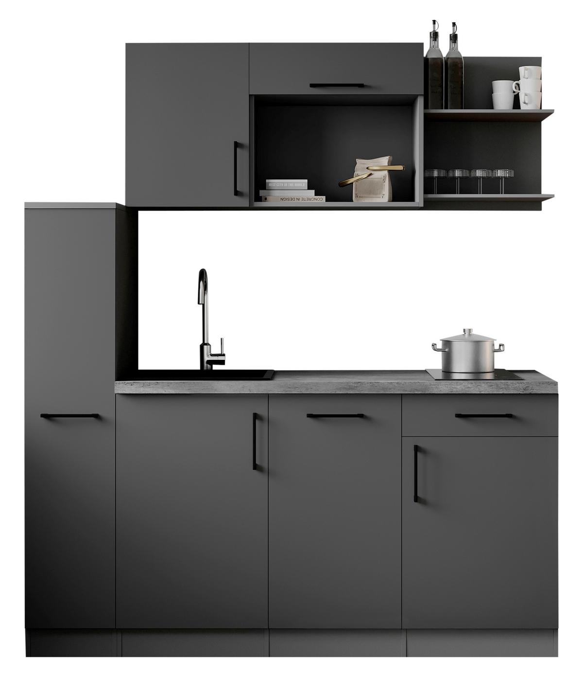 Küchenblock Oliver m. Geräten Grau - Grau, Trend, Holzwerkstoff/Metall (175cm) - Respekta