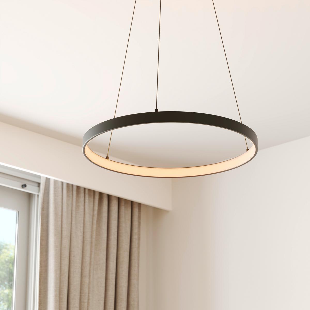 LAMPA WISZĄCA LED 2851-18 HOOP - czarny, Design, tworzywo sztuczne/metal (57/57/40-180cm) - Paul Neuhaus