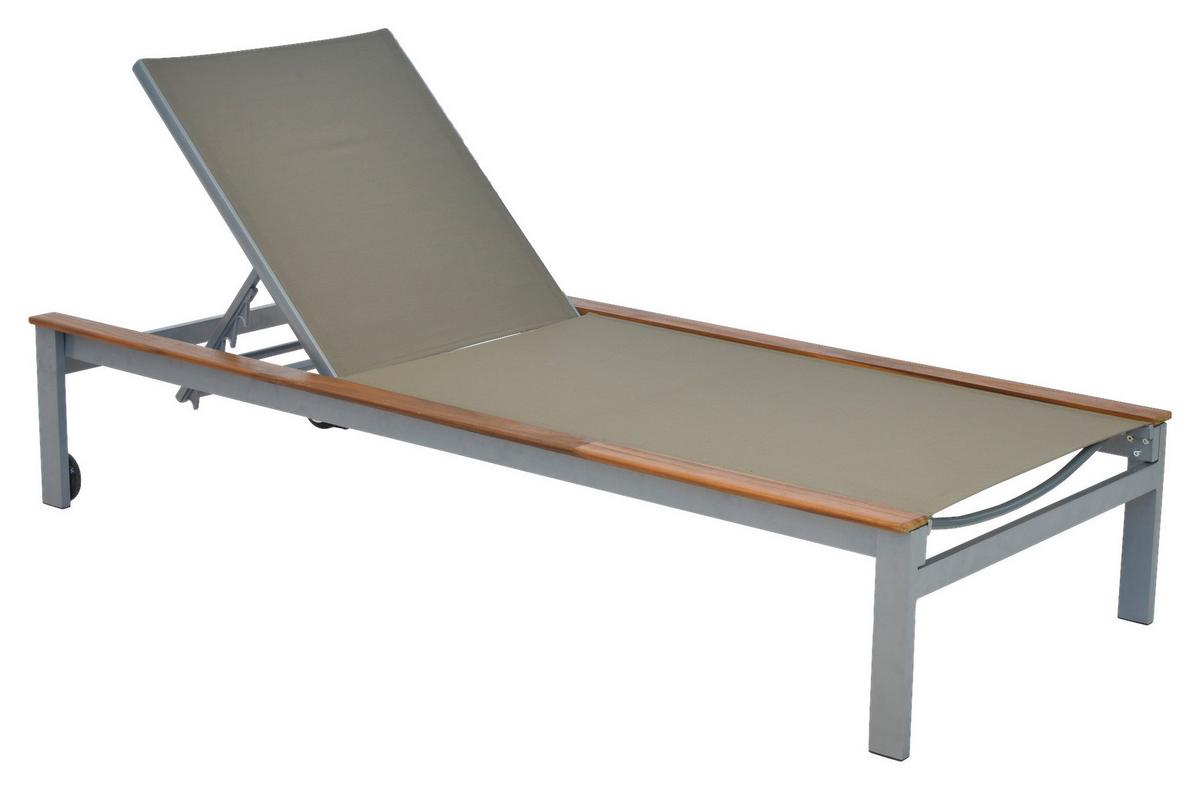 Gartenliege Naxos ca. 198x84cm Alu/Akazie massiv - Beige/Silberfarben, MODERN, Holz/Metall (198/103/84cm) - Gardenson