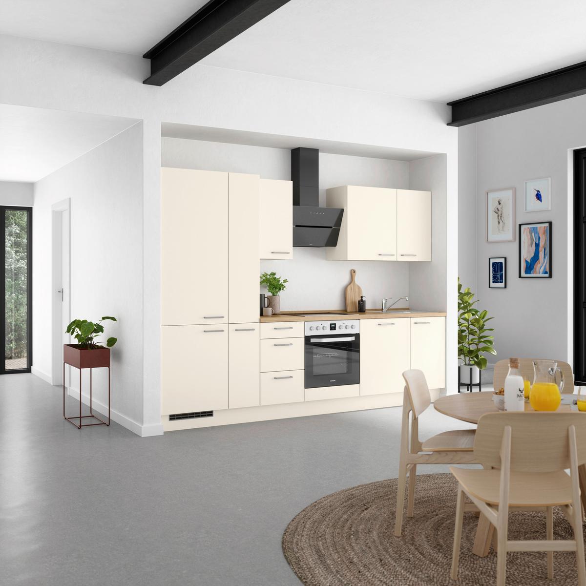 Küchenblock Touch High m. Geräten Magnolie - Edelstahlfarben/Eichefarben, MODERN, Holzwerkstoff/Metall (300cm) - Nobilia