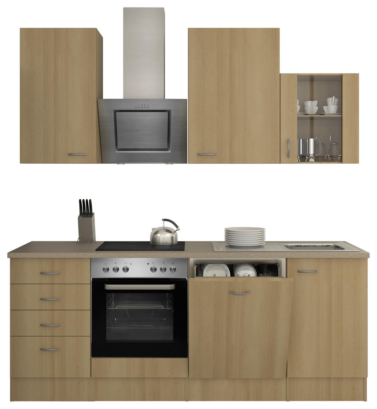 Küchenblock "Nano" , Buche - Edelstahlfarben/Beige, MODERN, Glas/Holzwerkstoff (220cm) - FlexWell