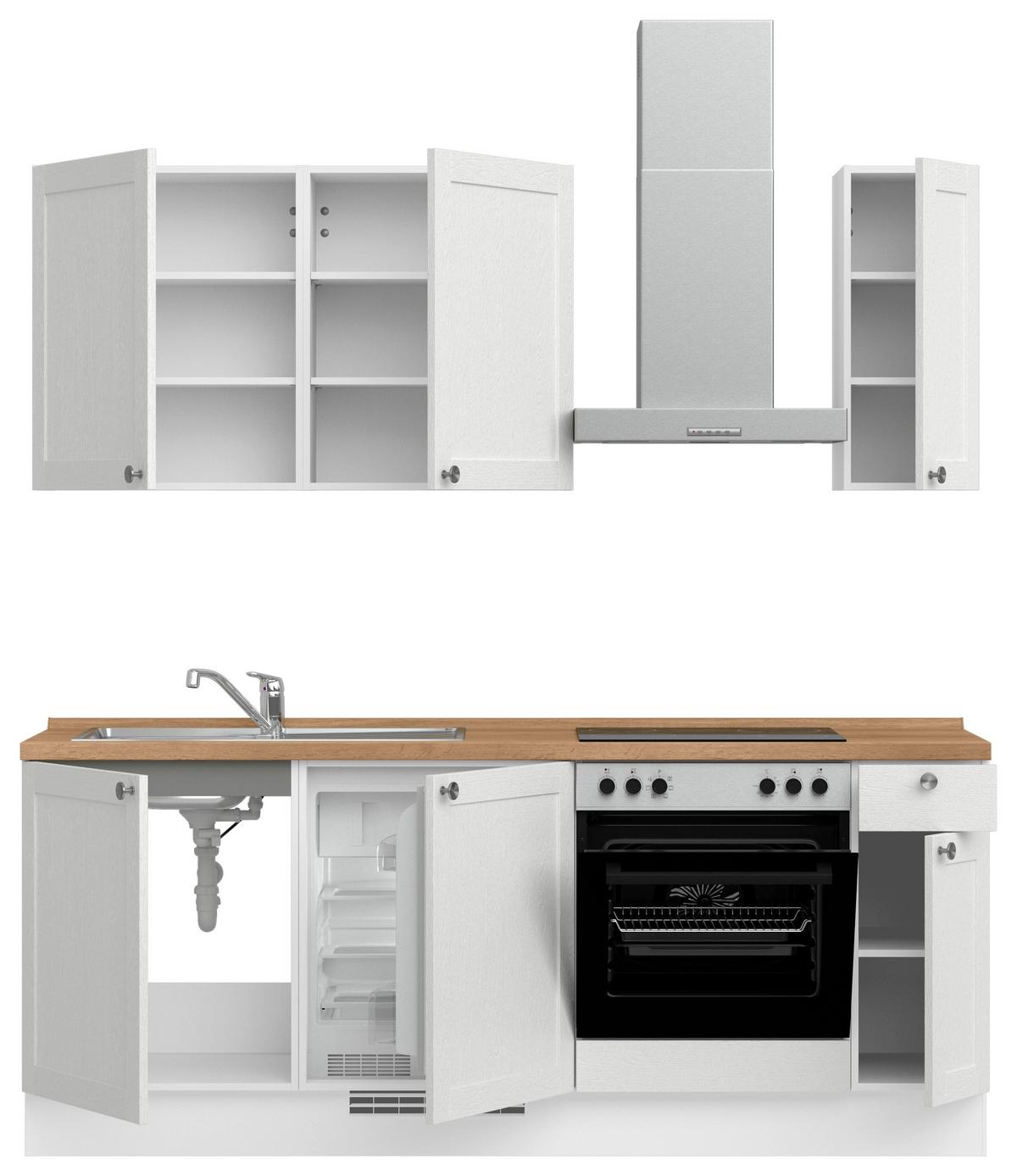 Küchenblock Frame Low m. Geräten Weiß - Edelstahlfarben/Eichefarben, MODERN, Holzwerkstoff/Metall (210cm) - Nobilia
