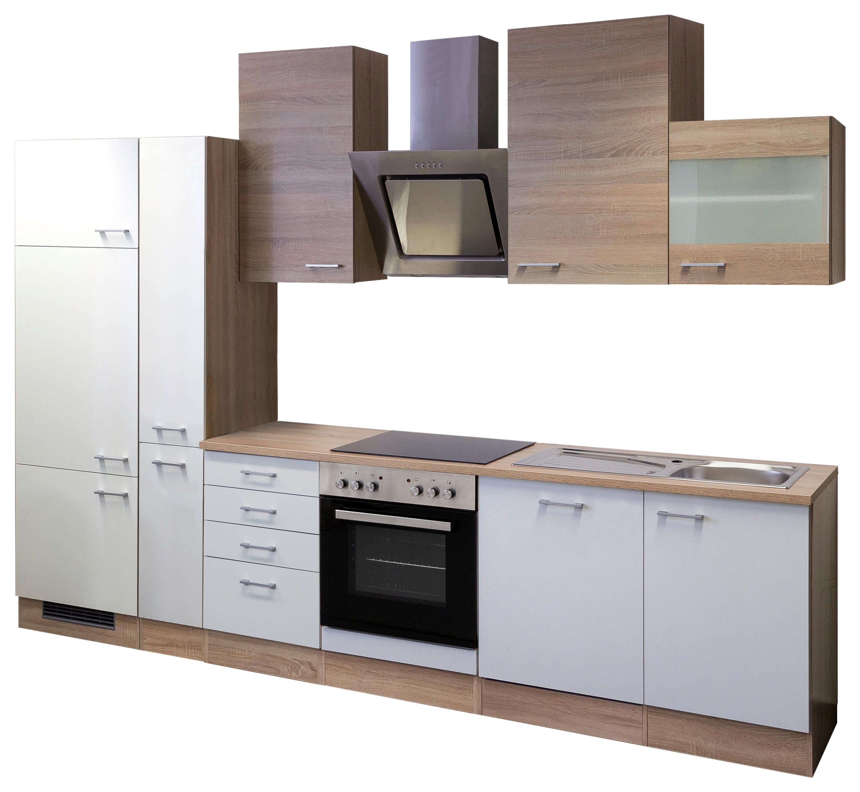 Kuhinjski Blok Z Aparati Samoa, Bela, Barva Hrasta - bela/barve aluminija, Moderno, umetna masa/leseni material (310cm) - FlexWell